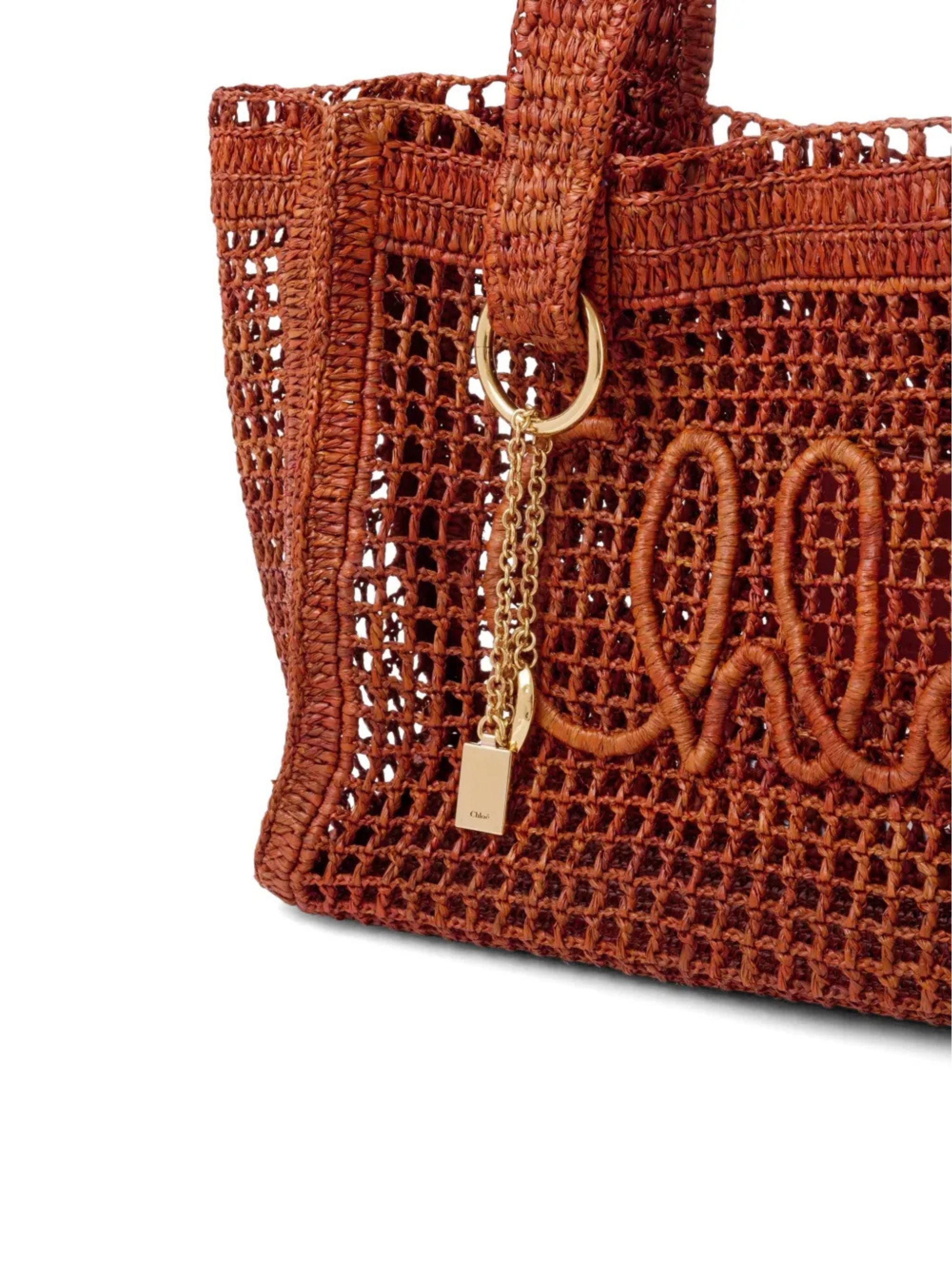 Tote bag East-West Summer Banana in rafia Clay Brown