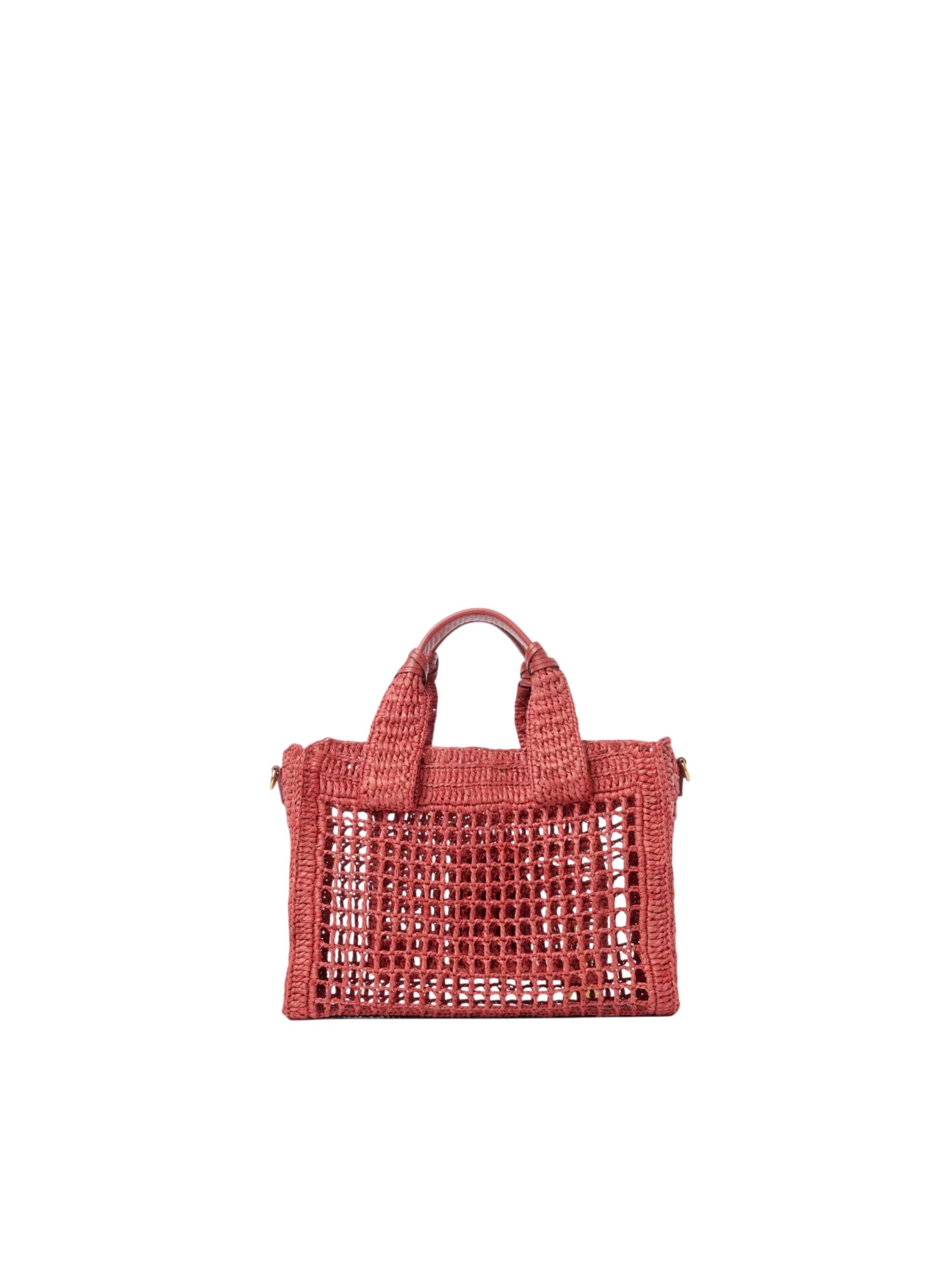 Tote bag piccola Summer Banana east-west in rafia con tracolla Ginger Red