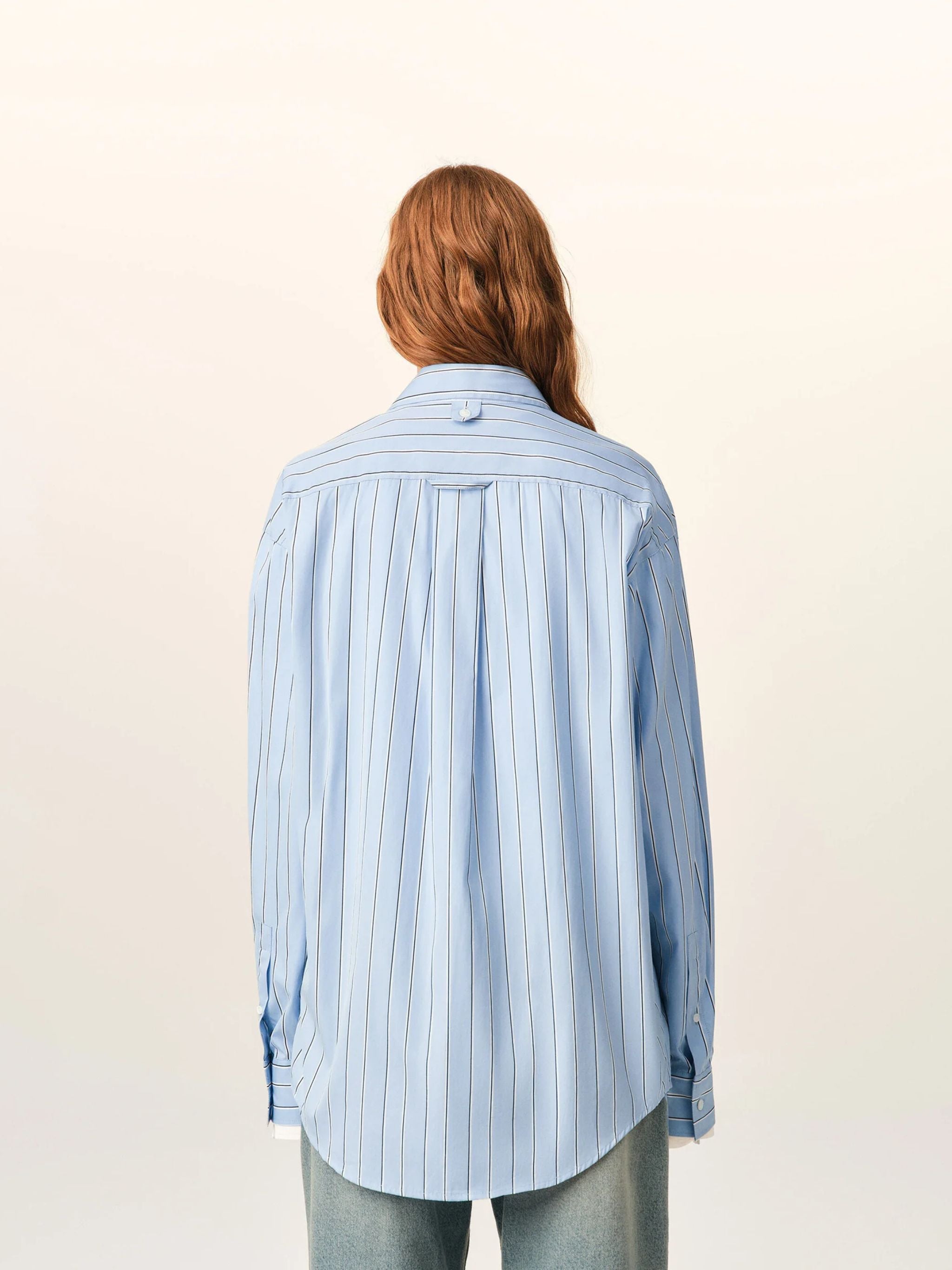 Blue large striped cotton shirt with removable collar
