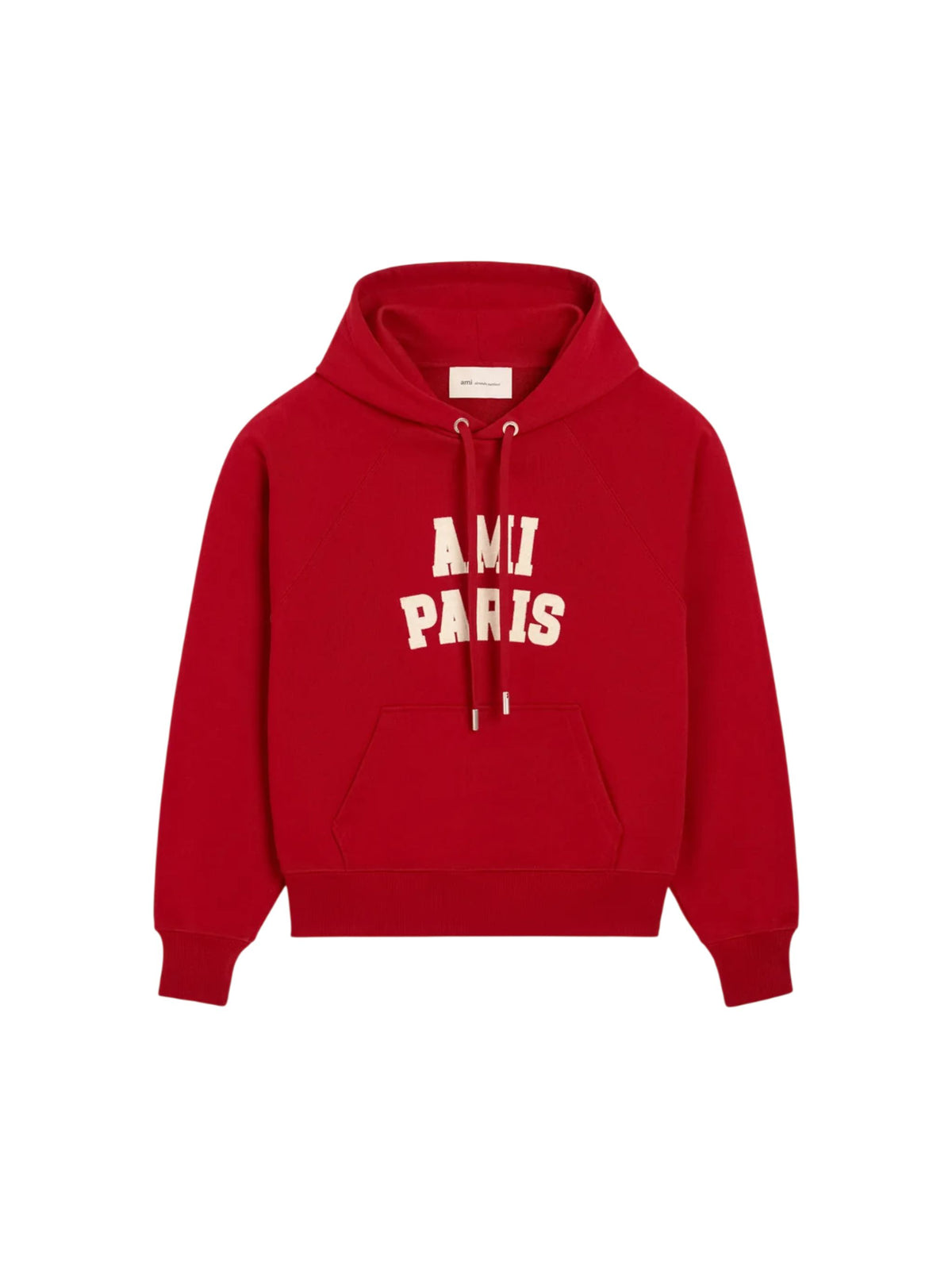 Felpa con cappuccio in cotone rosso con ricamo Ami Paris