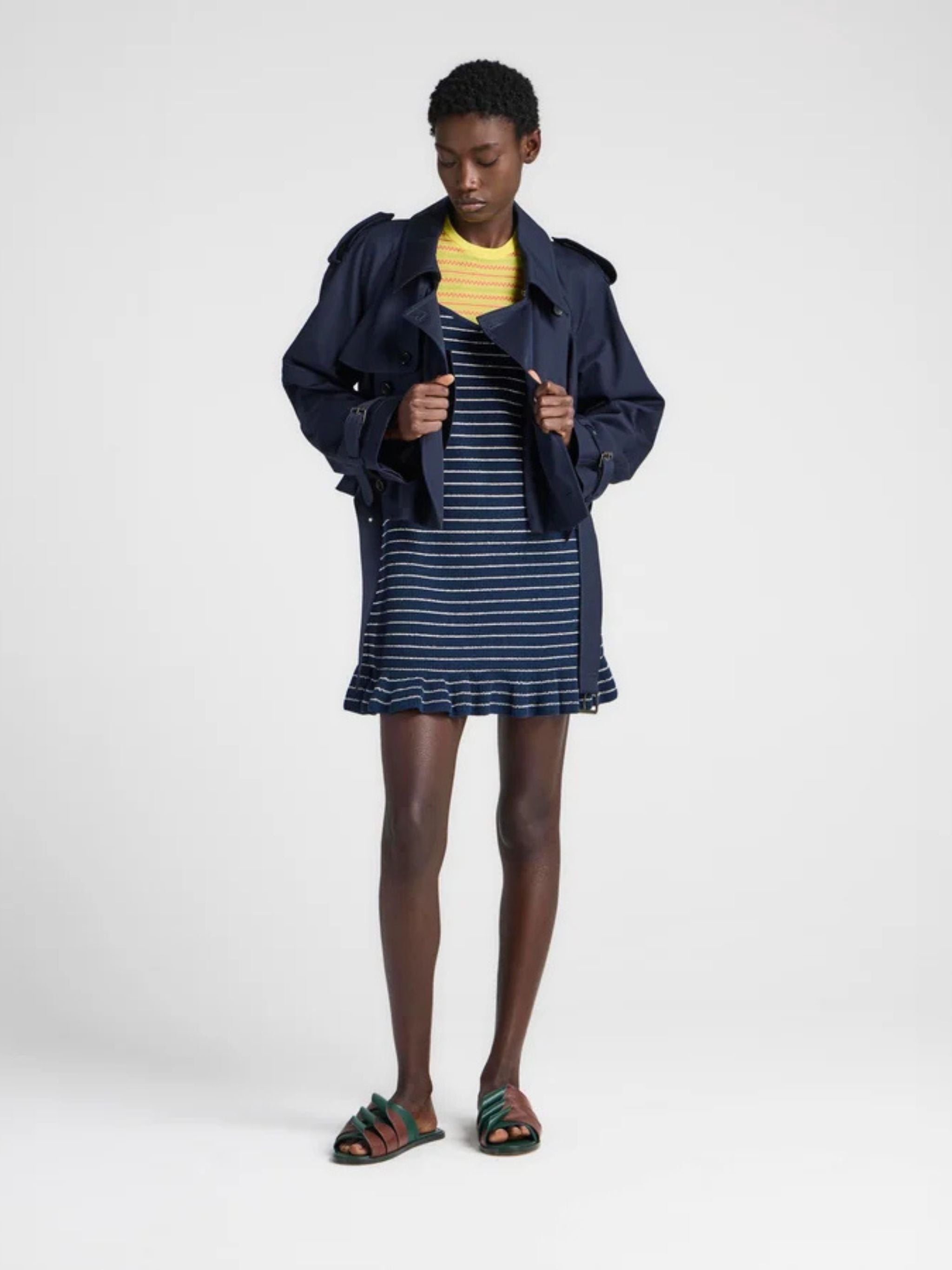 Womens cropped trench in navy