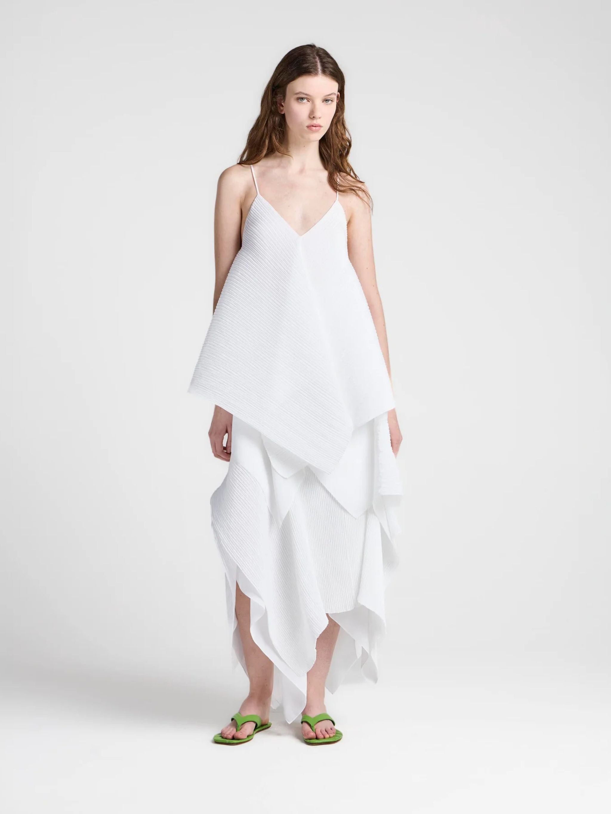 Womens asymmetric pleated top in white