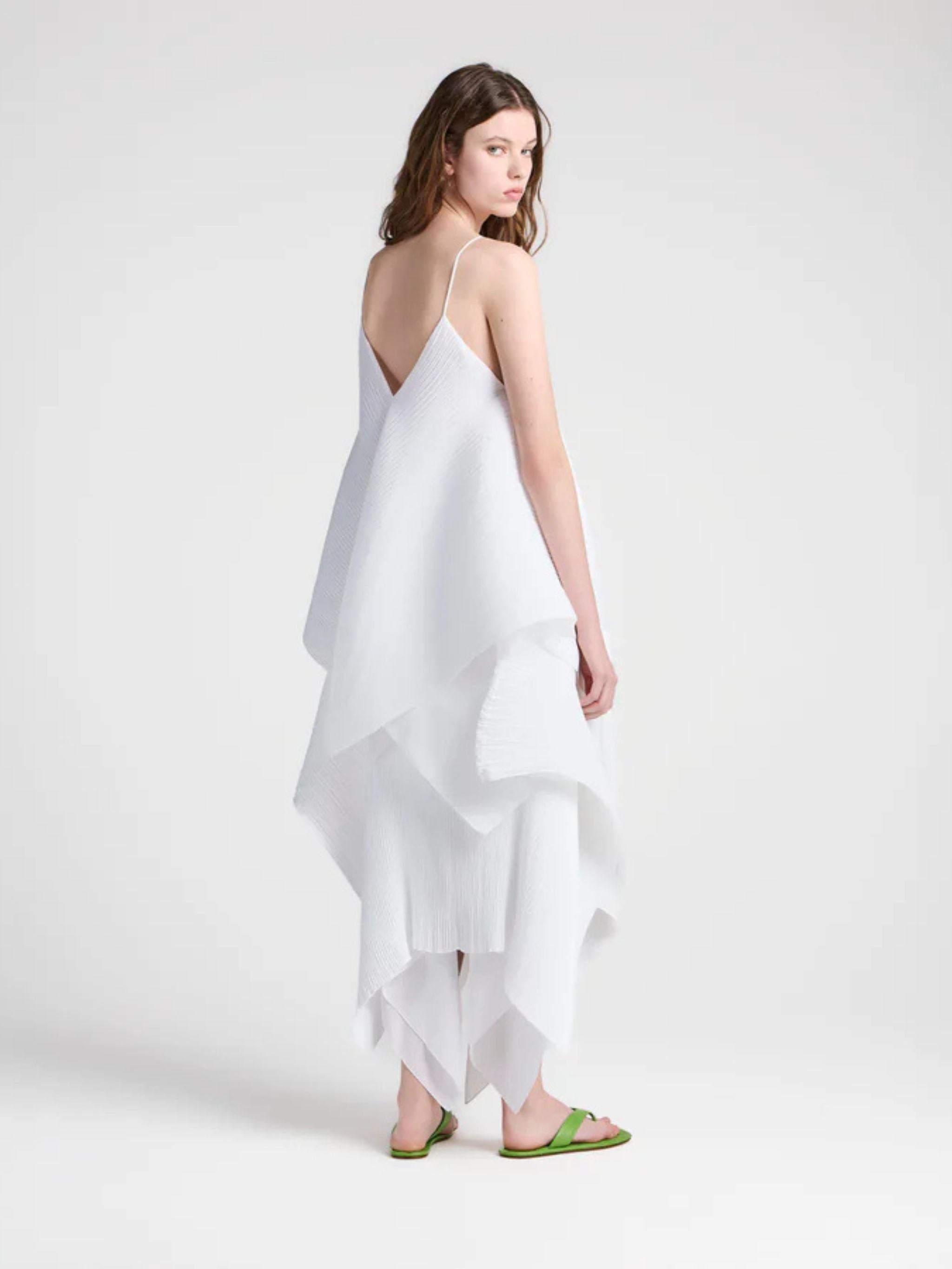 Womens asymmetric pleated top in white