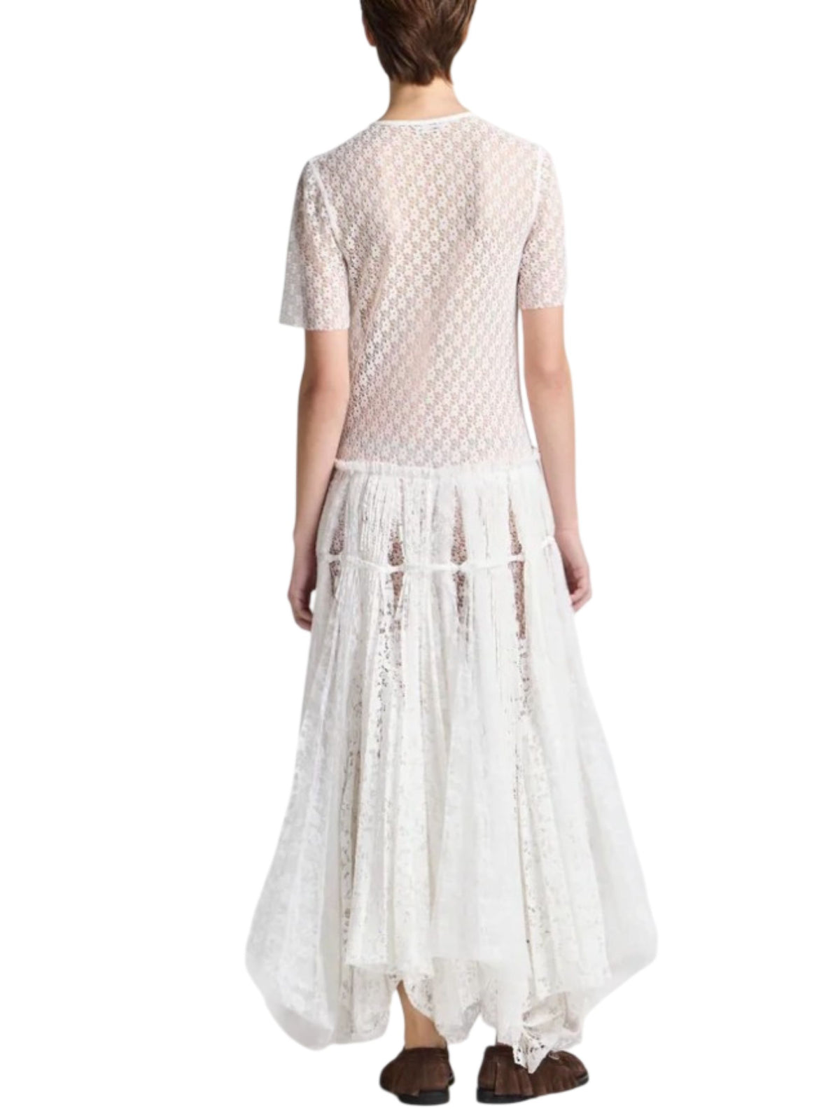 Abito lungo da donna in pizzo misto bianco