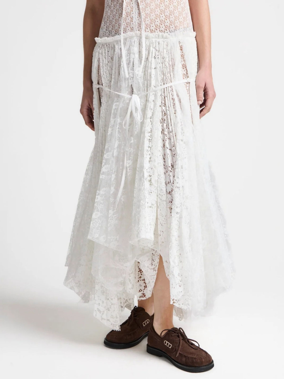 Abito lungo da donna in pizzo misto bianco