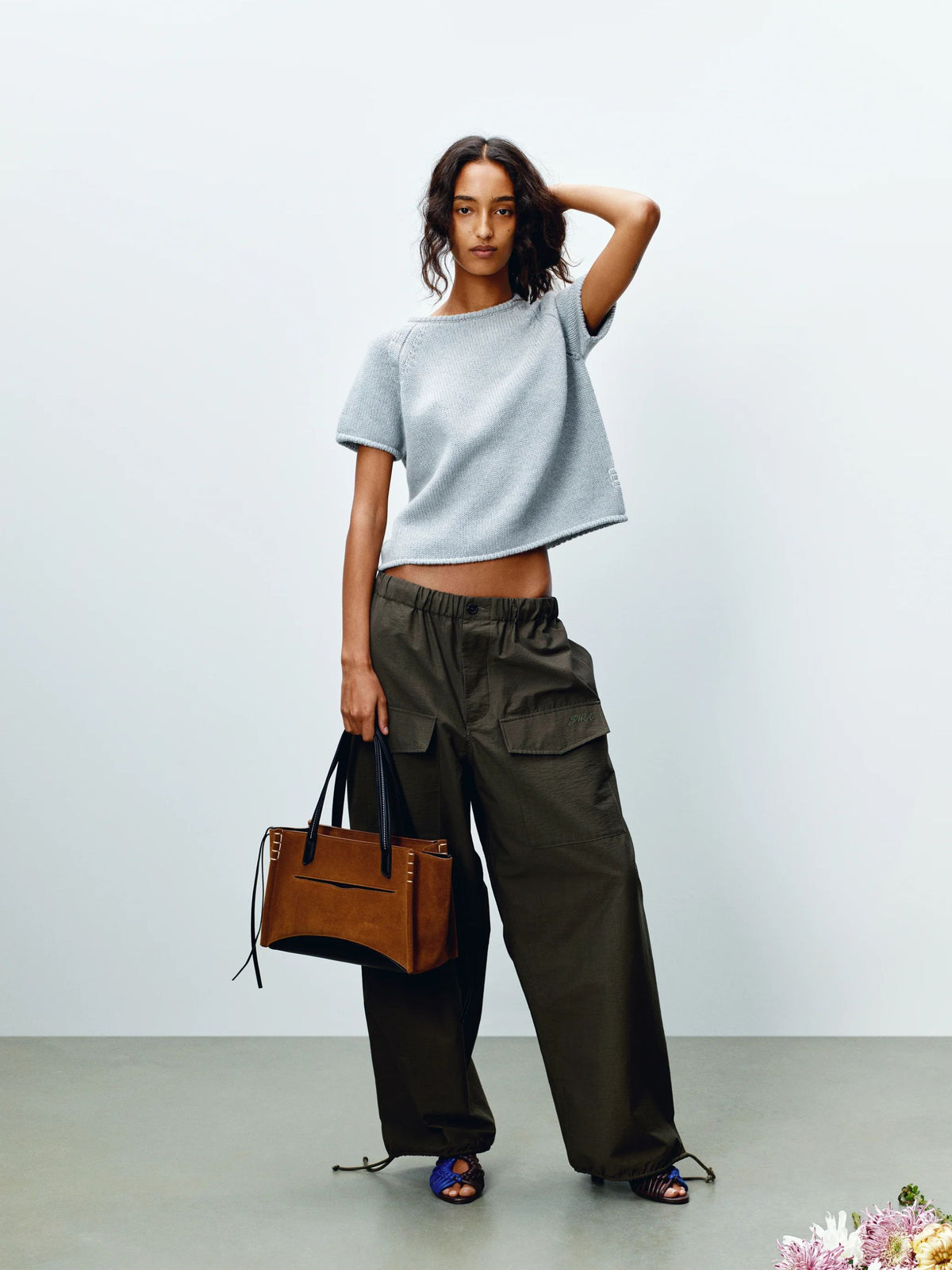 Womens parachute track pants in military green