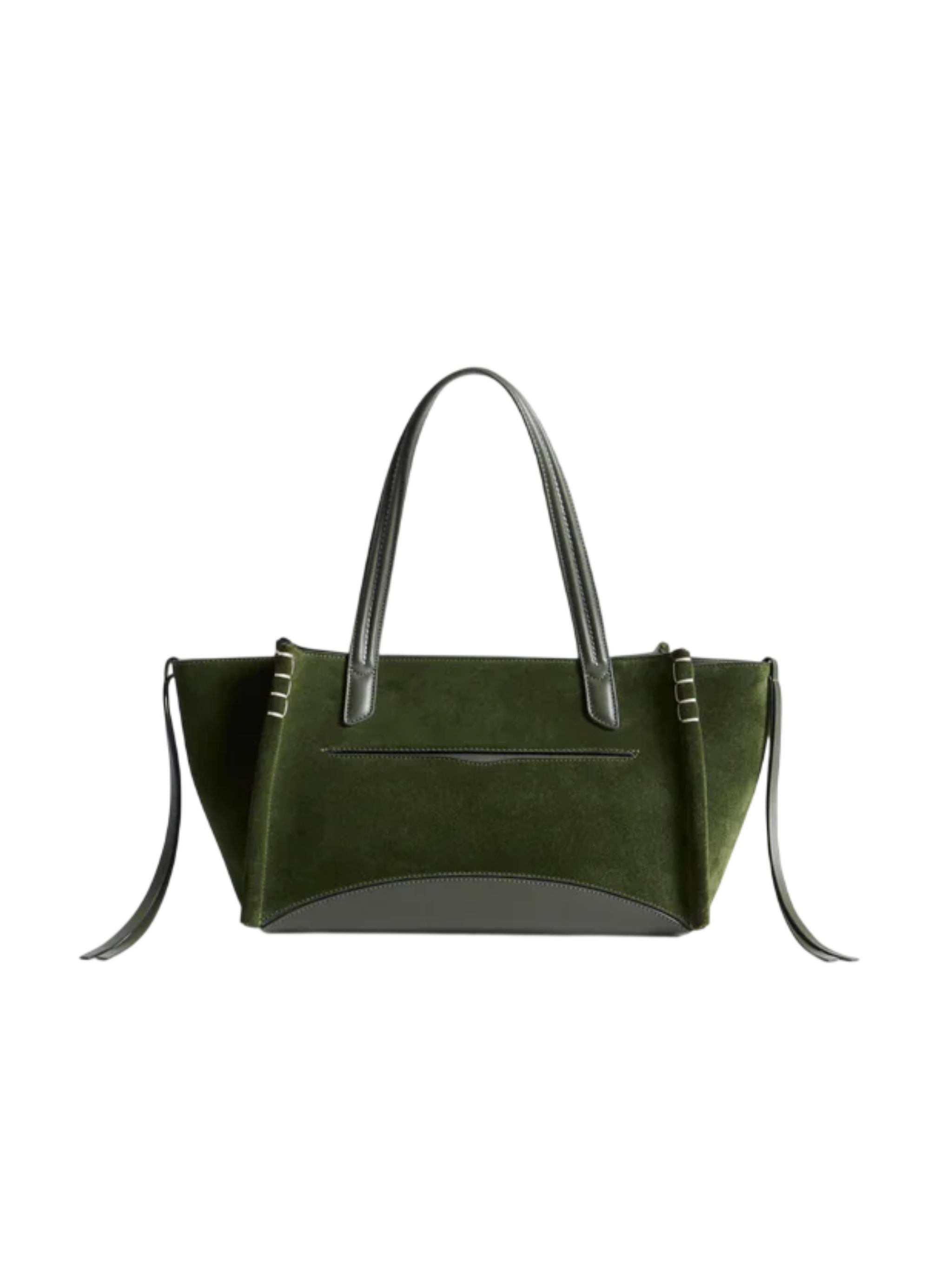 Elongated loafer cabas bag in khaki suede