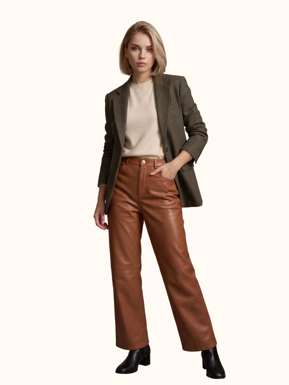 Pantalone in pelle a gamba larga