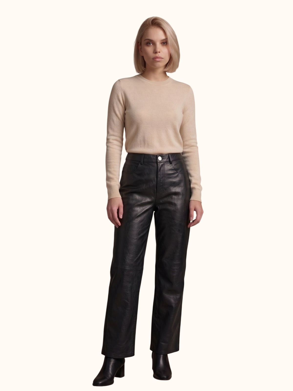 Pantalone in pelle a gamba larga