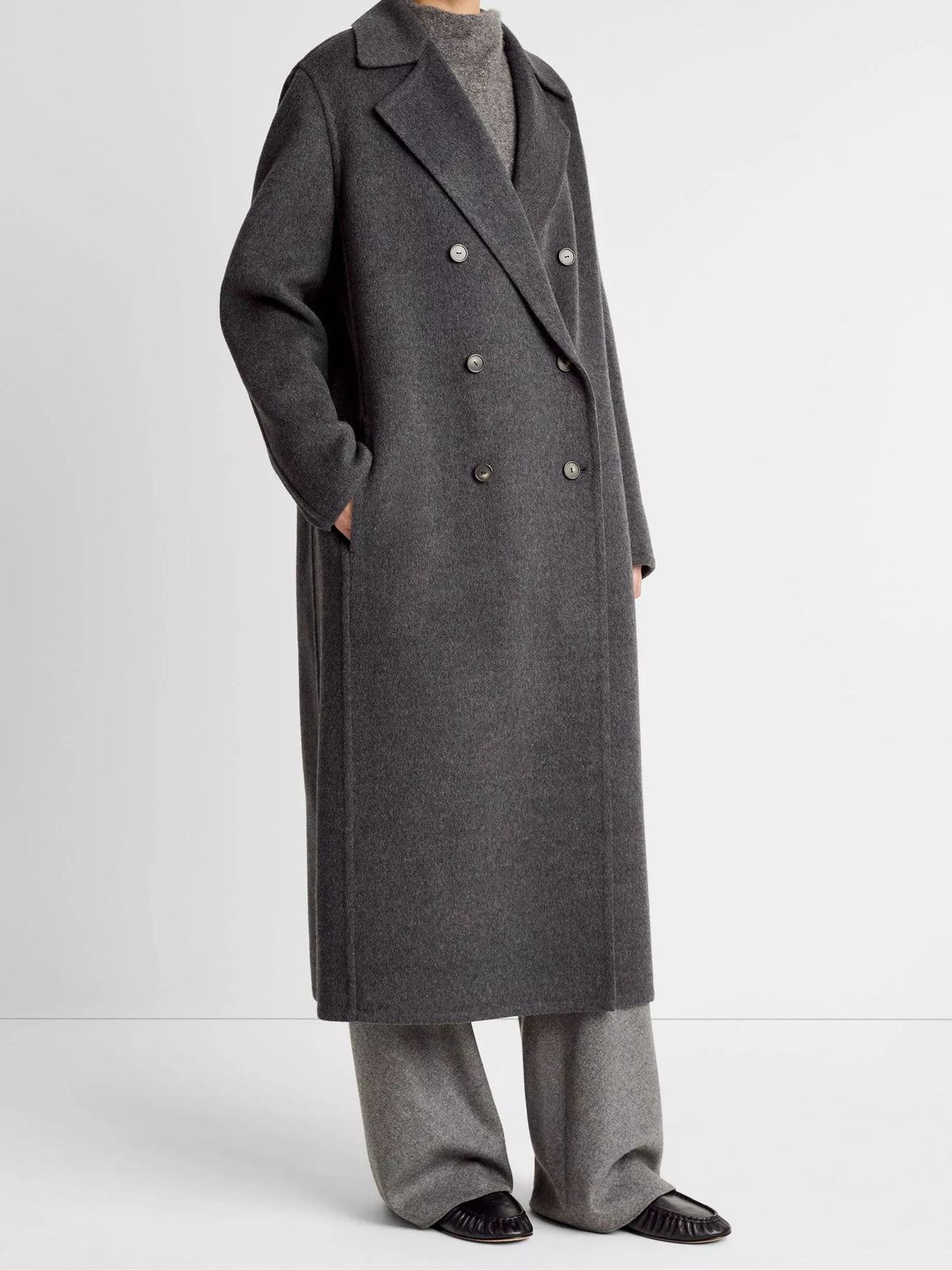 Wool-Blend Double-Breasted Long Coat