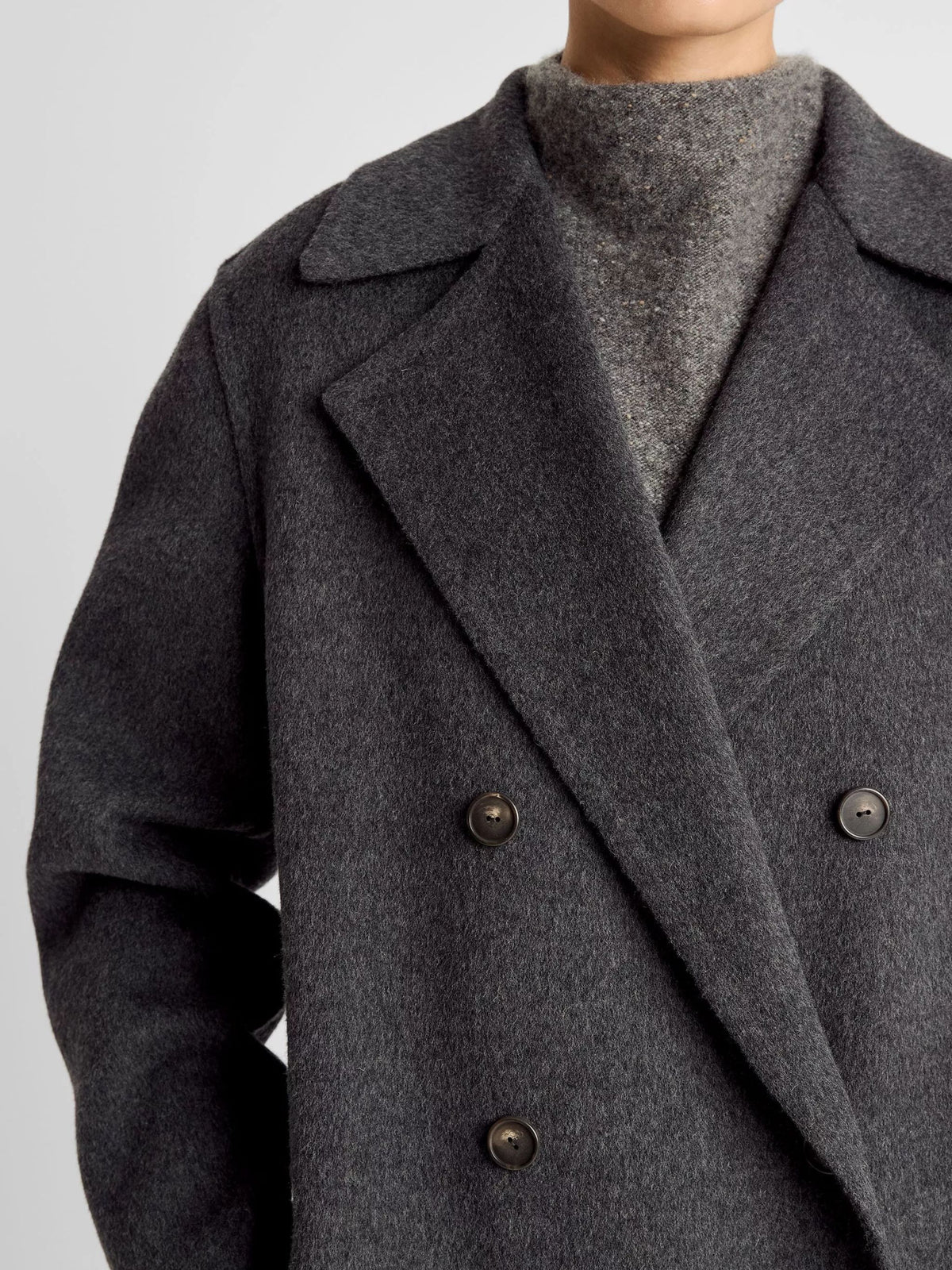 Wool-Blend Double-Breasted Long Coat