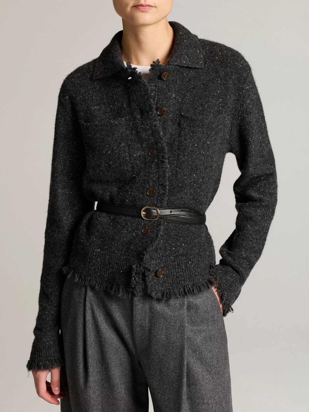 Cardigan in cashmere plush Vince con frange grigio