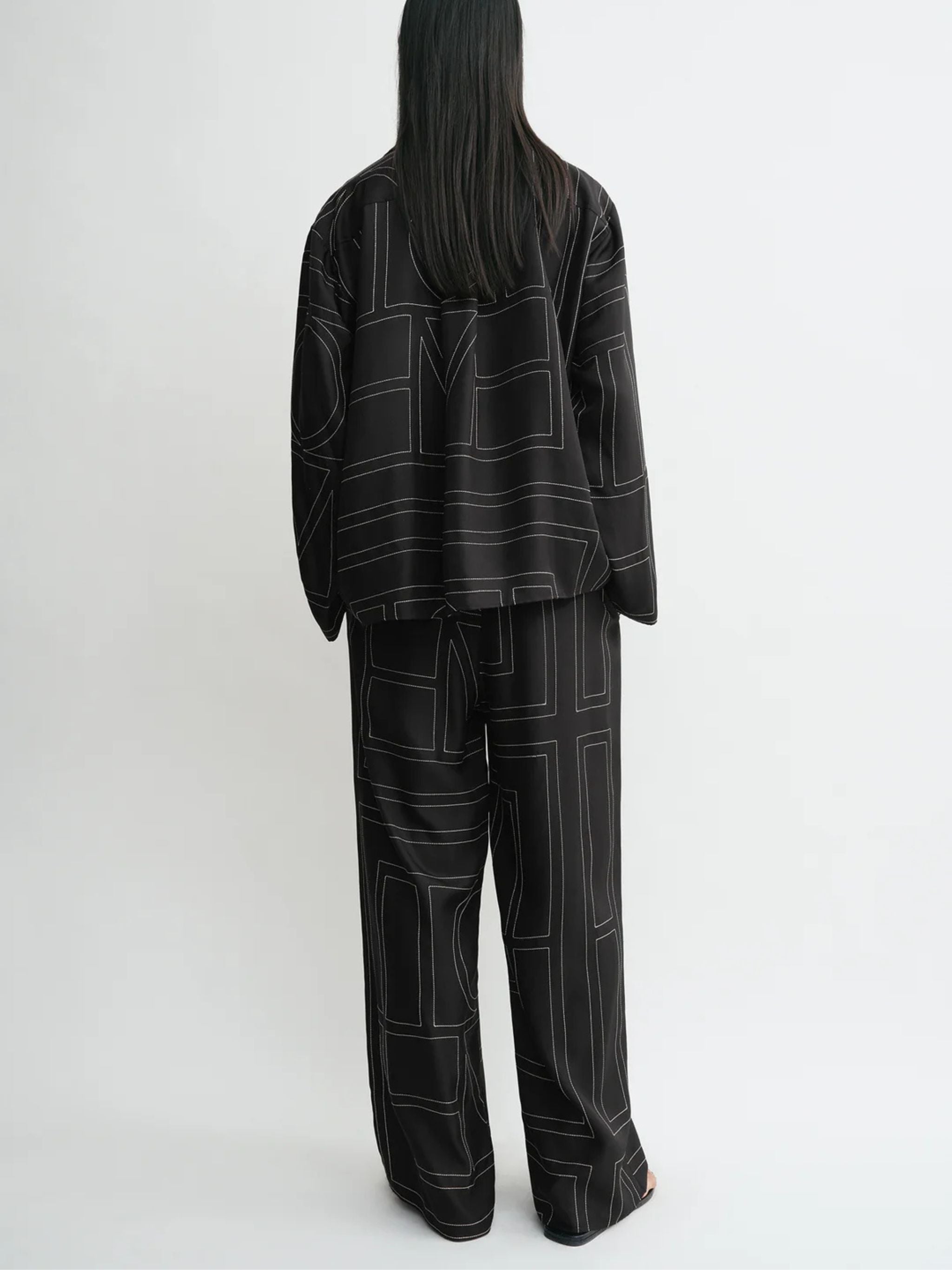 Monogram silk pj top black