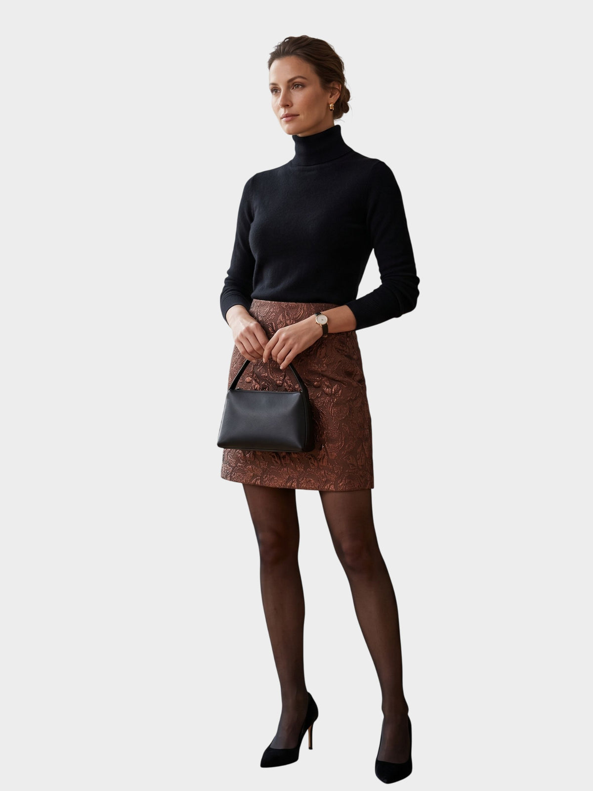 Lunatica Brown Brocade Pencil Skirt