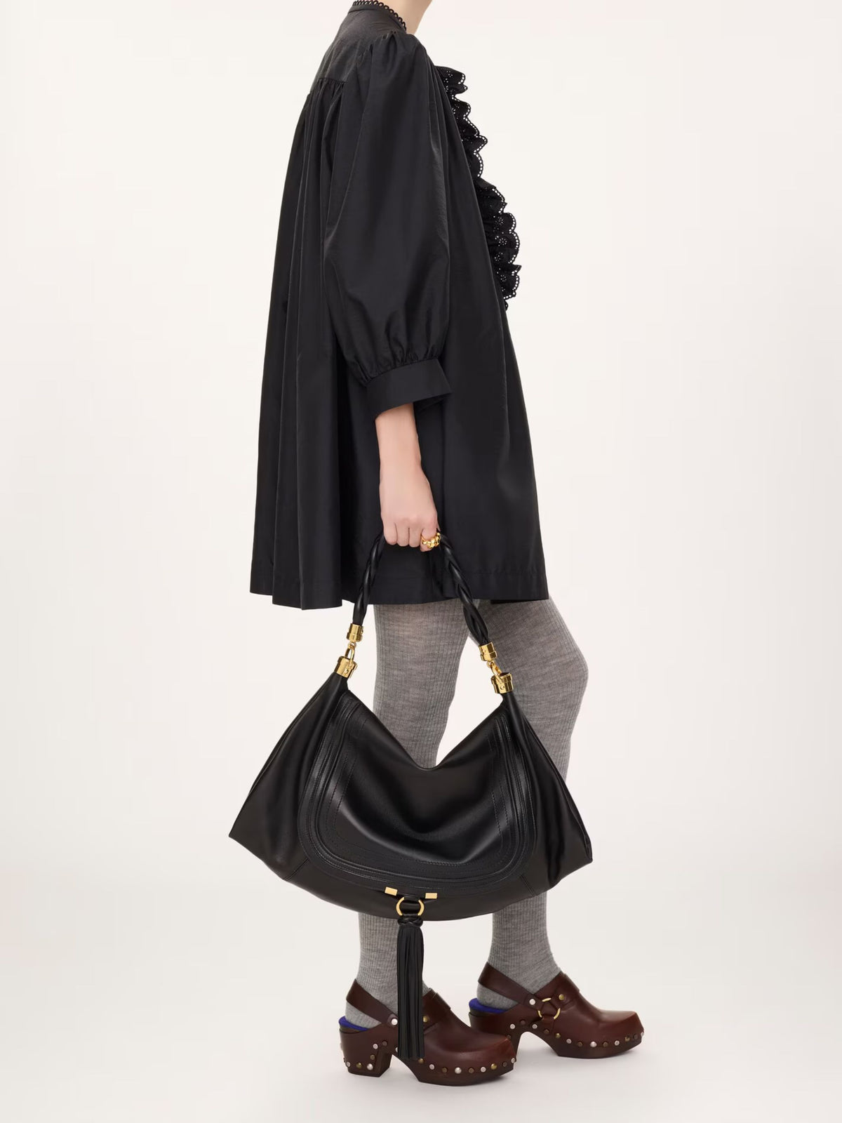 Chloé Marcie Foulard Large Hobo Shoulder Bag in Black Nappa