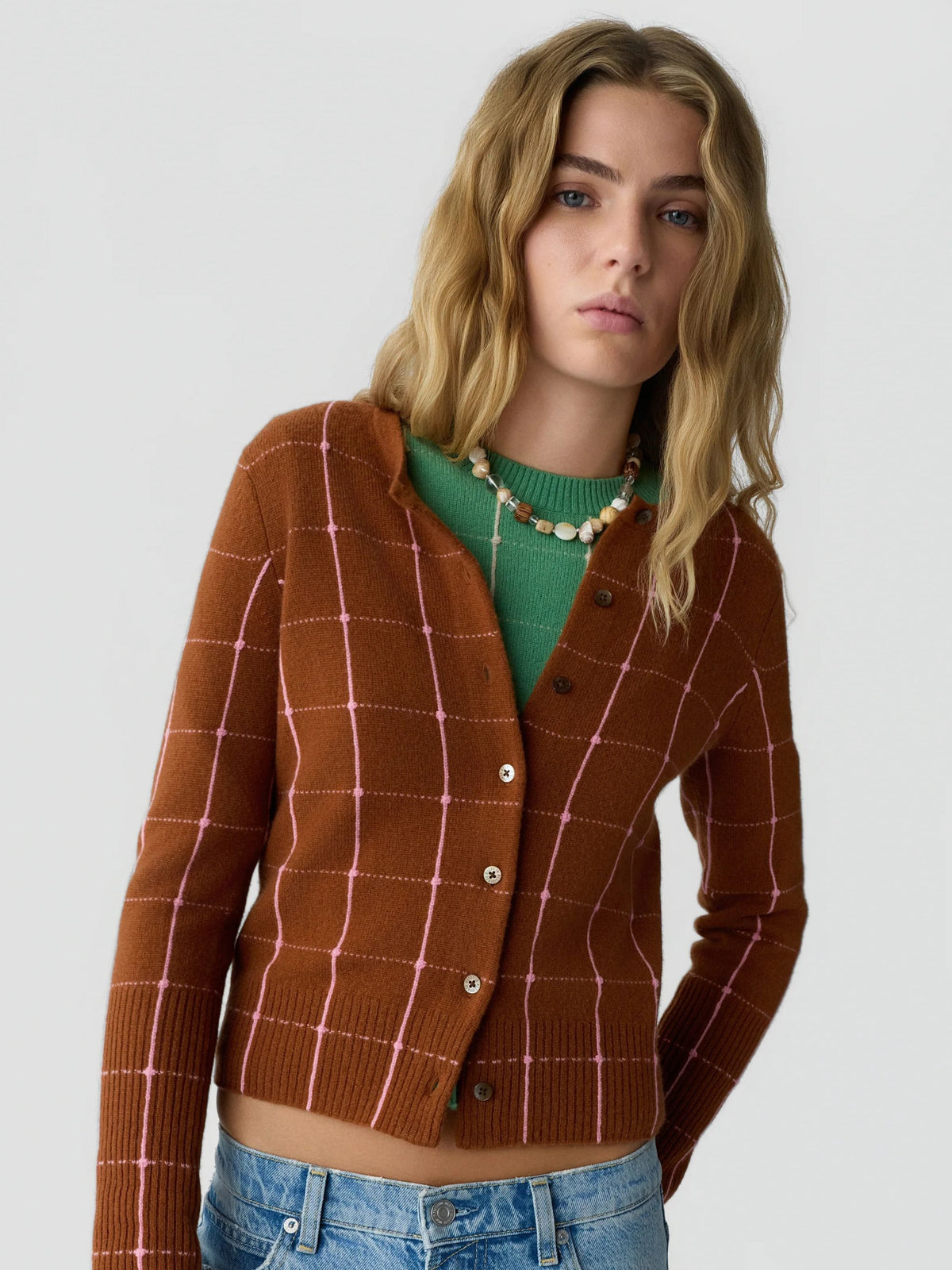 Cardigan Jane in cashmere con motivo a quadri