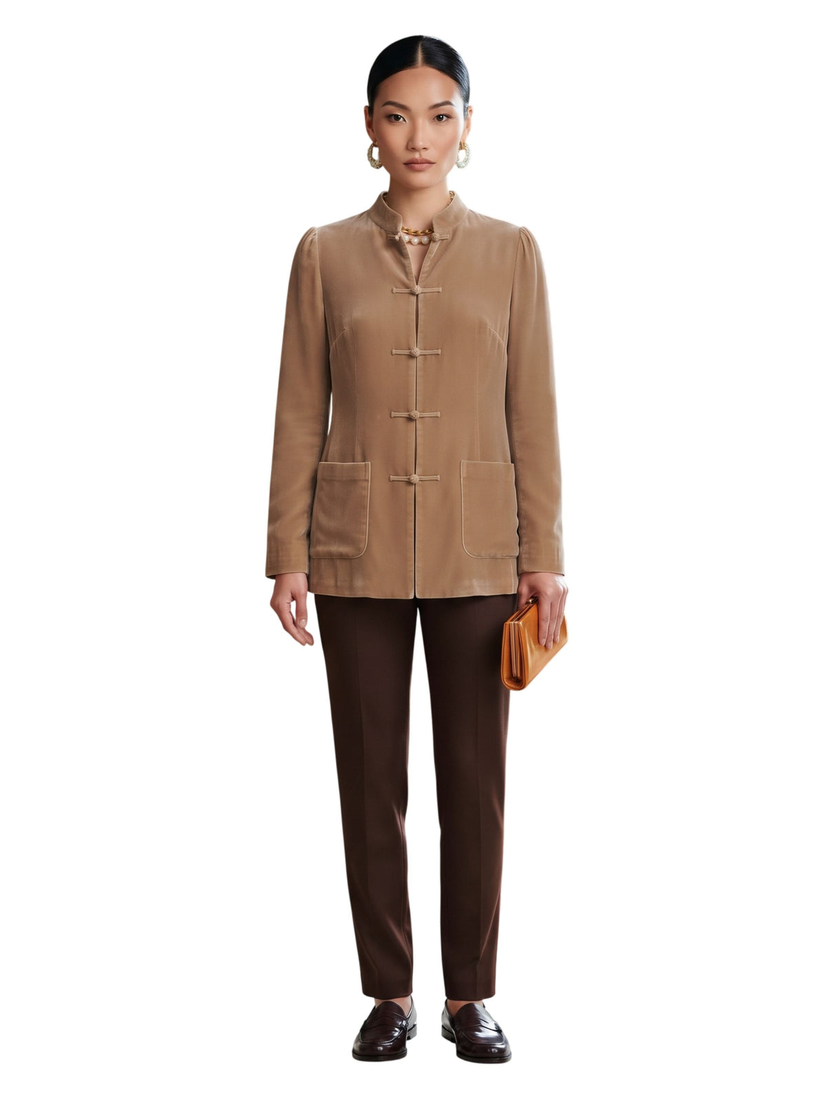 Blazer Yali alla coreana in velluto beige