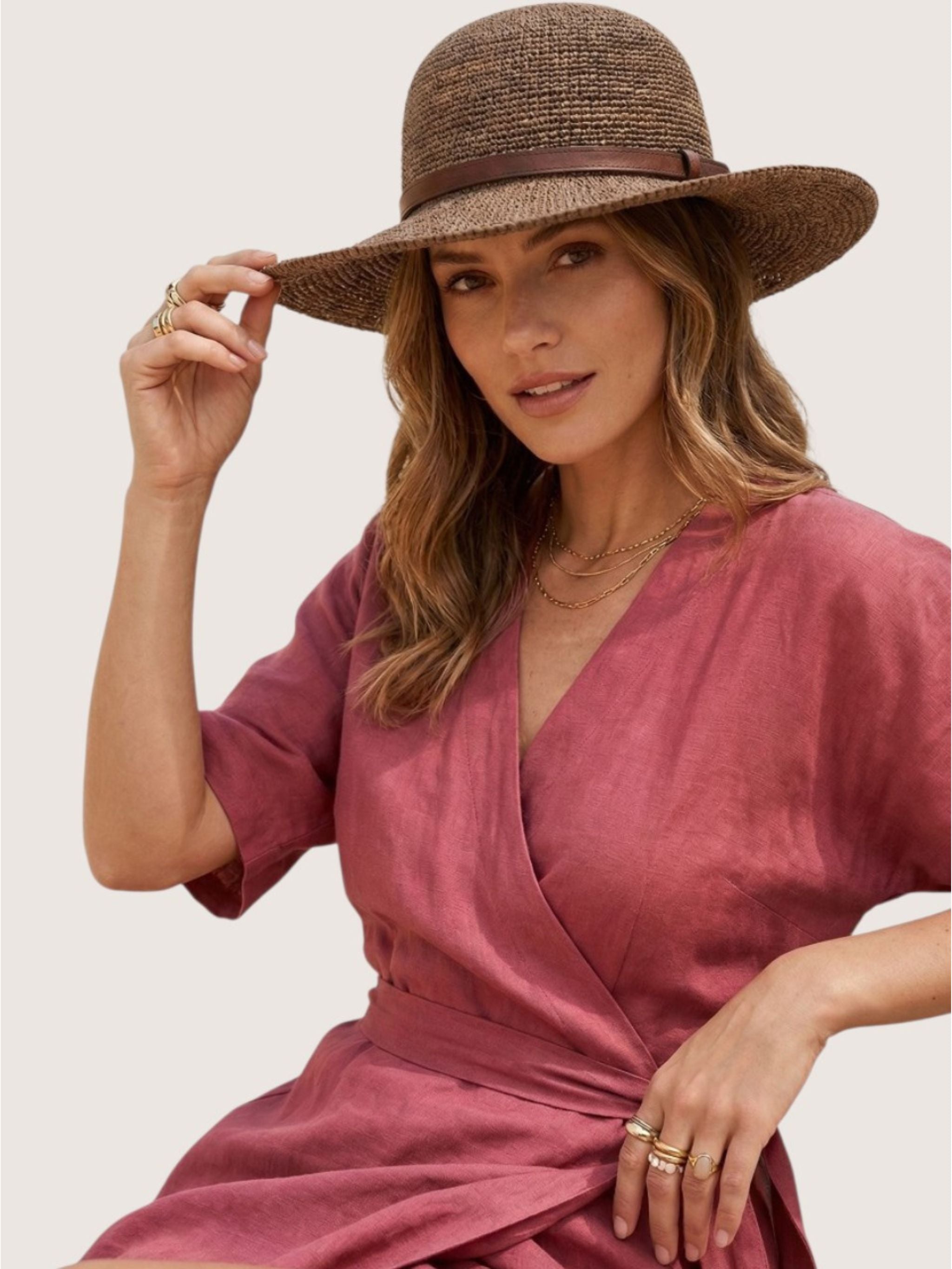 Rova dark tea cappello in rafia all`uncinetto