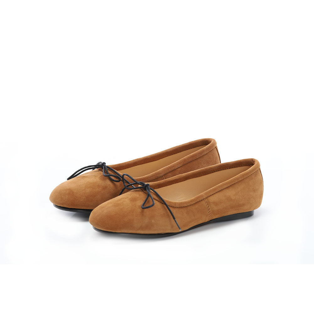 WOMEN`S HANDMADE ELEGANT BALLET FLATS SHOES IN BLACK SUEDE LEATHER WITH BOW ON TIP