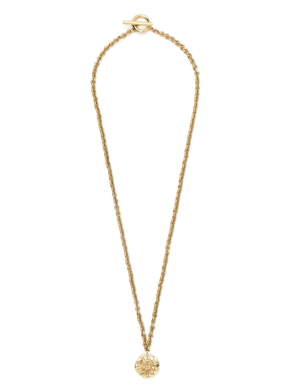 Collana con ciondolo moneta in ottone dorato
