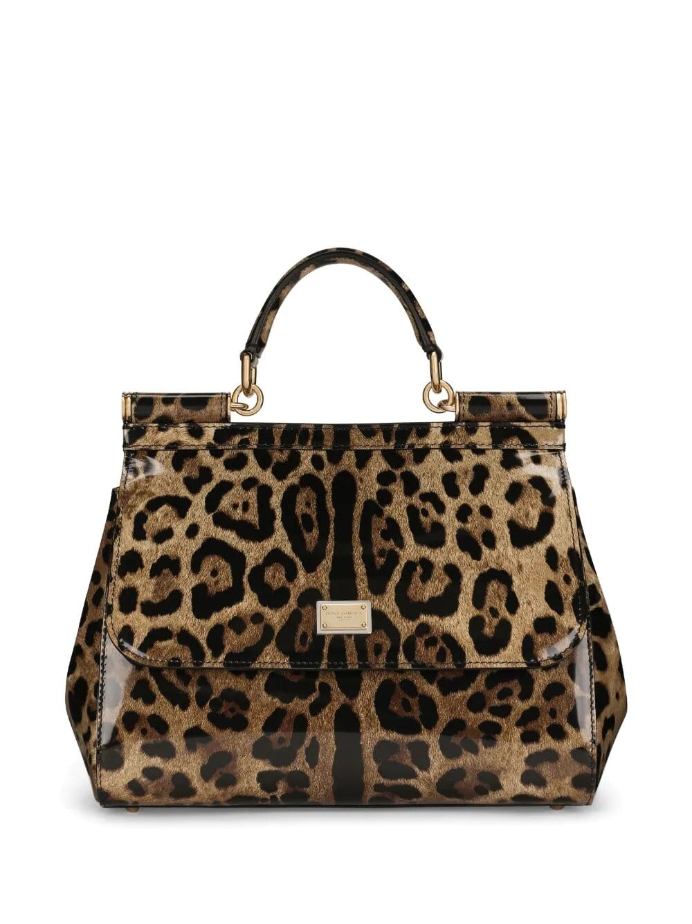 KIM DOLCE&GABBANA Borsa Sicily media in pelle di vitello lucida stampa leo