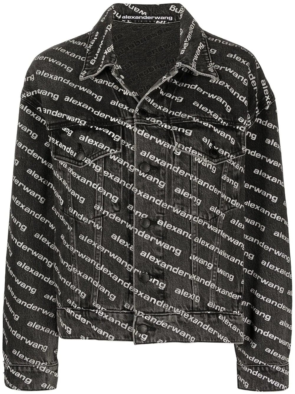 Giacca in denim scuro con logo e orlo posteriore allungato