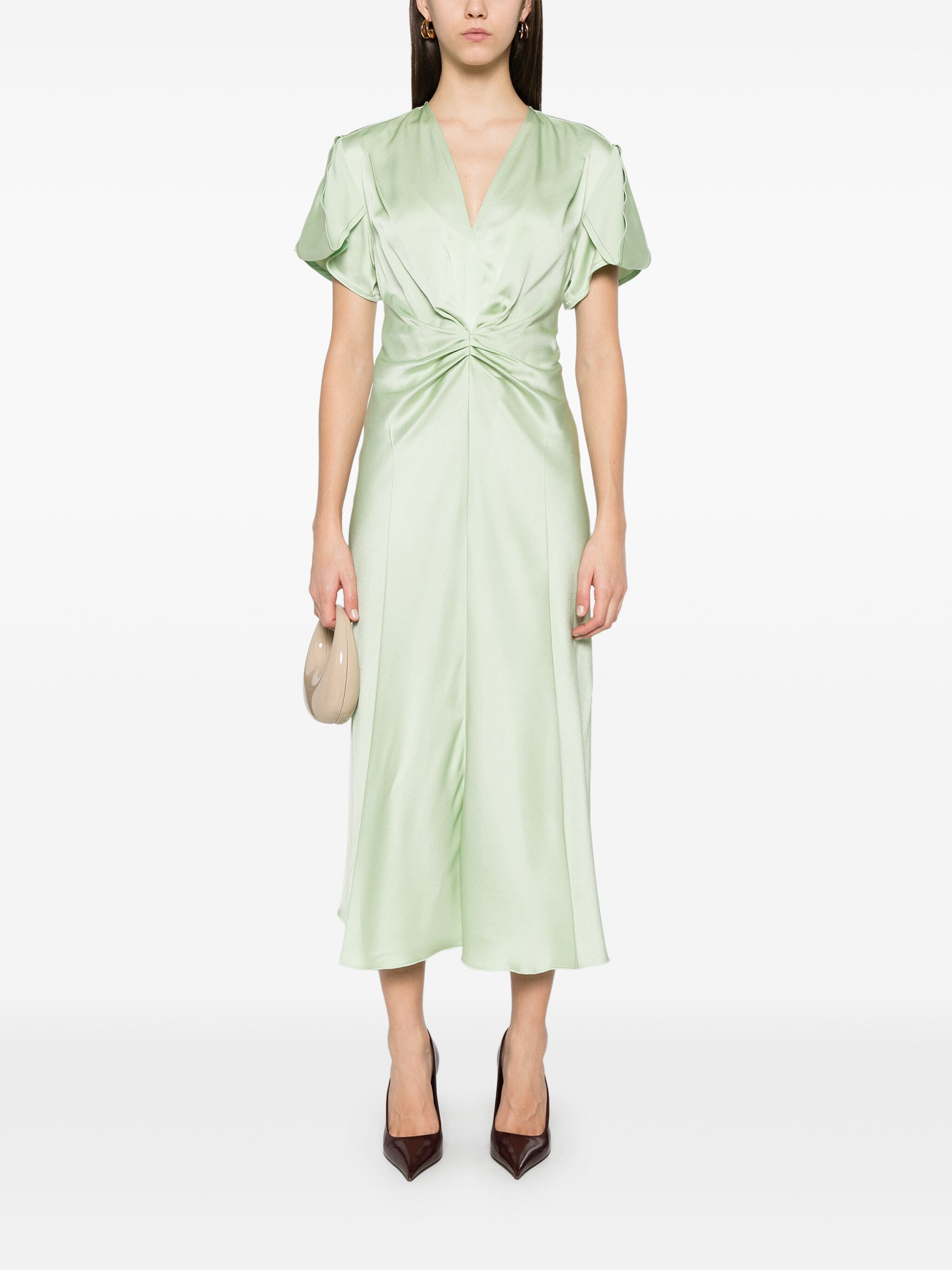 Gathered v neck midi dress