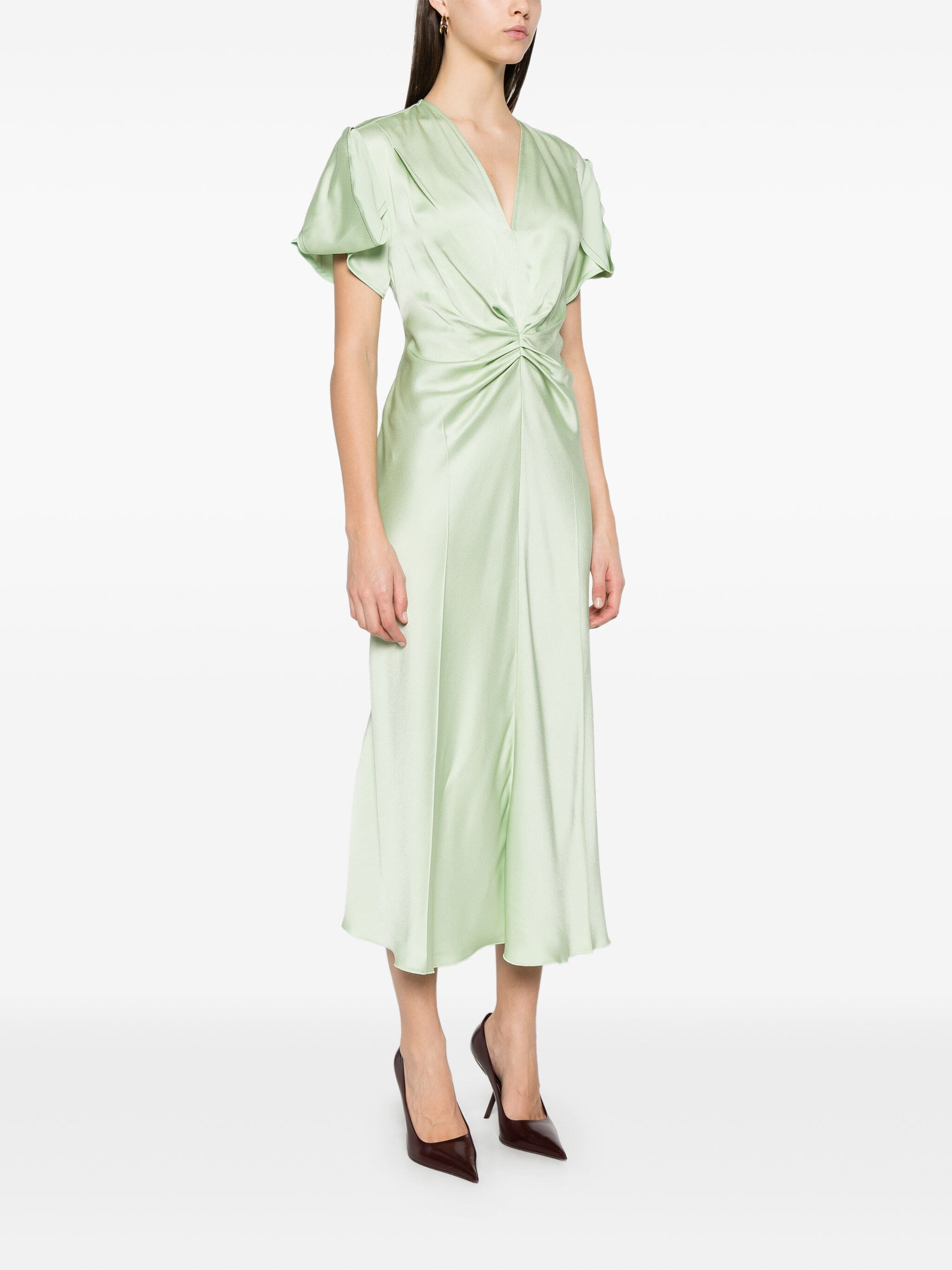 Gathered v neck midi dress