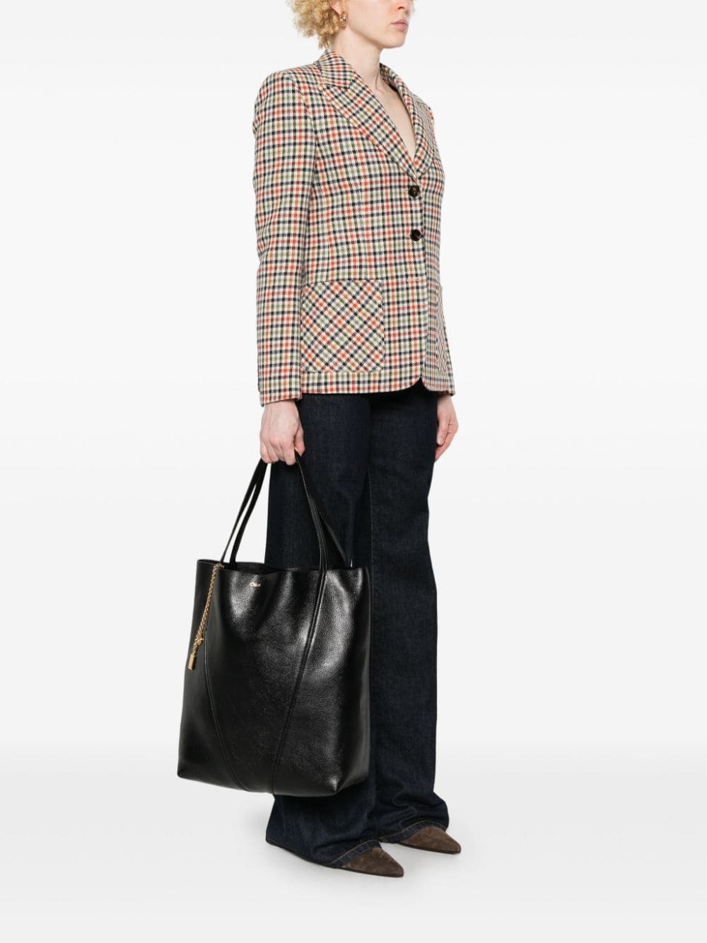 Tote bag grande Chloé Spin in pelle granata