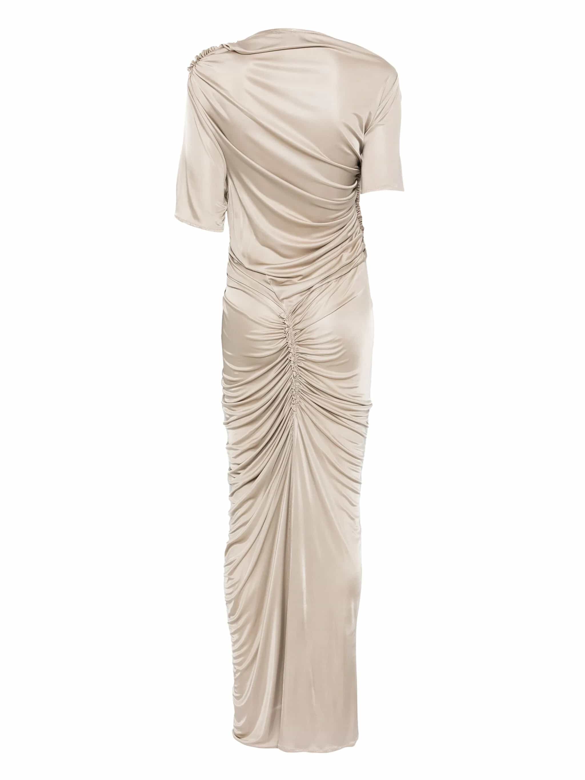 ASYMMETRIC RUCHED MIDI DRE