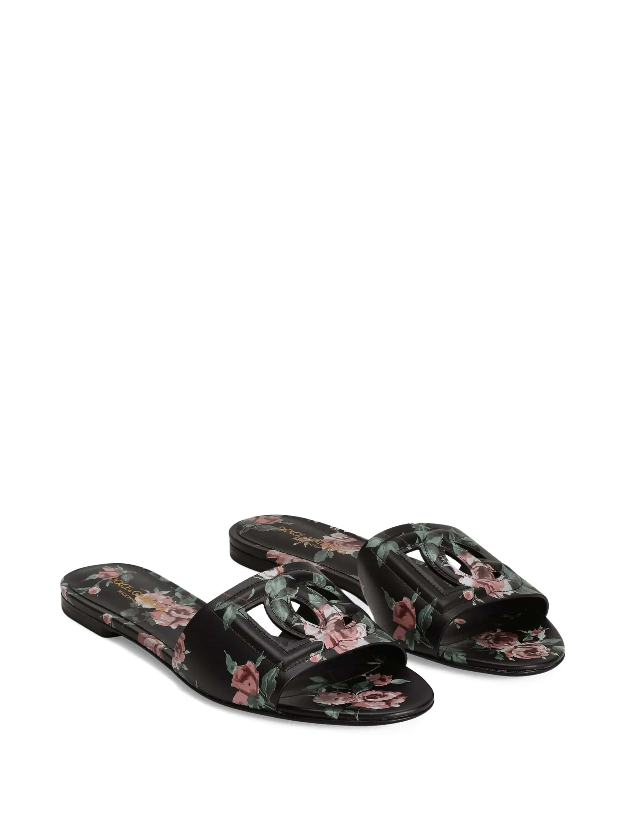 CIABATTA FLAT IN PELLE DI VITELLO STAMPA ROSE