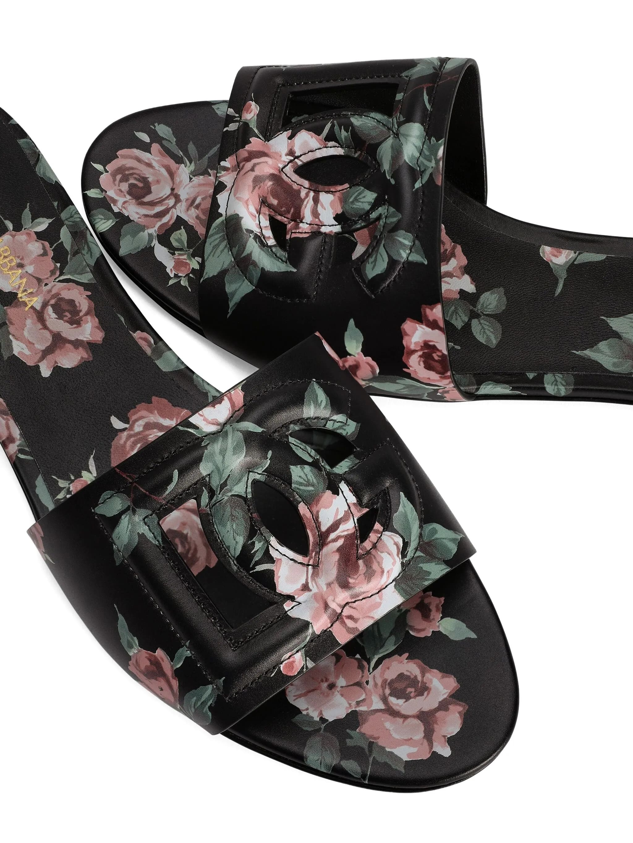 CIABATTA FLAT IN PELLE DI VITELLO STAMPA ROSE