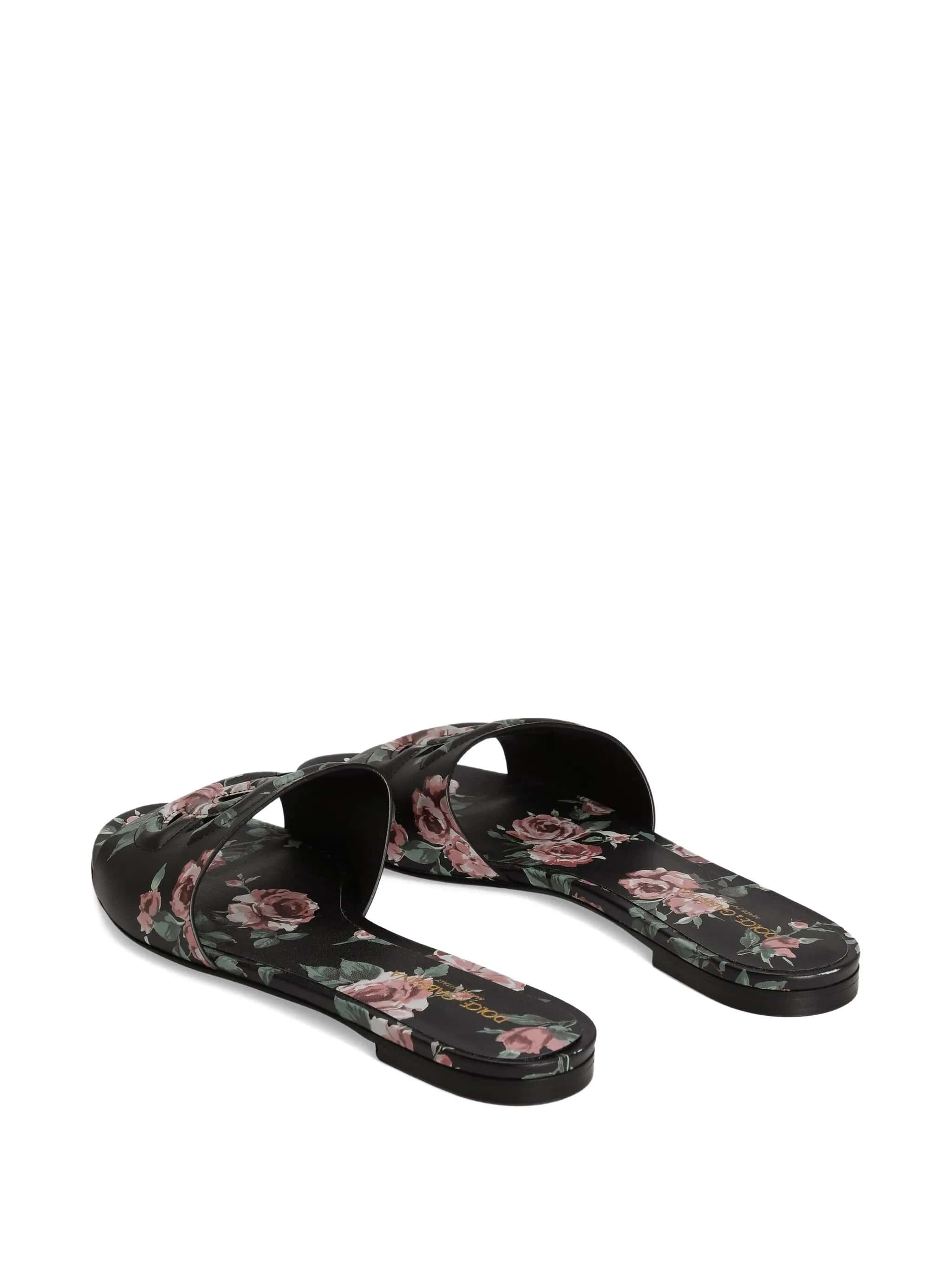 CIABATTA FLAT IN PELLE DI VITELLO STAMPA ROSE