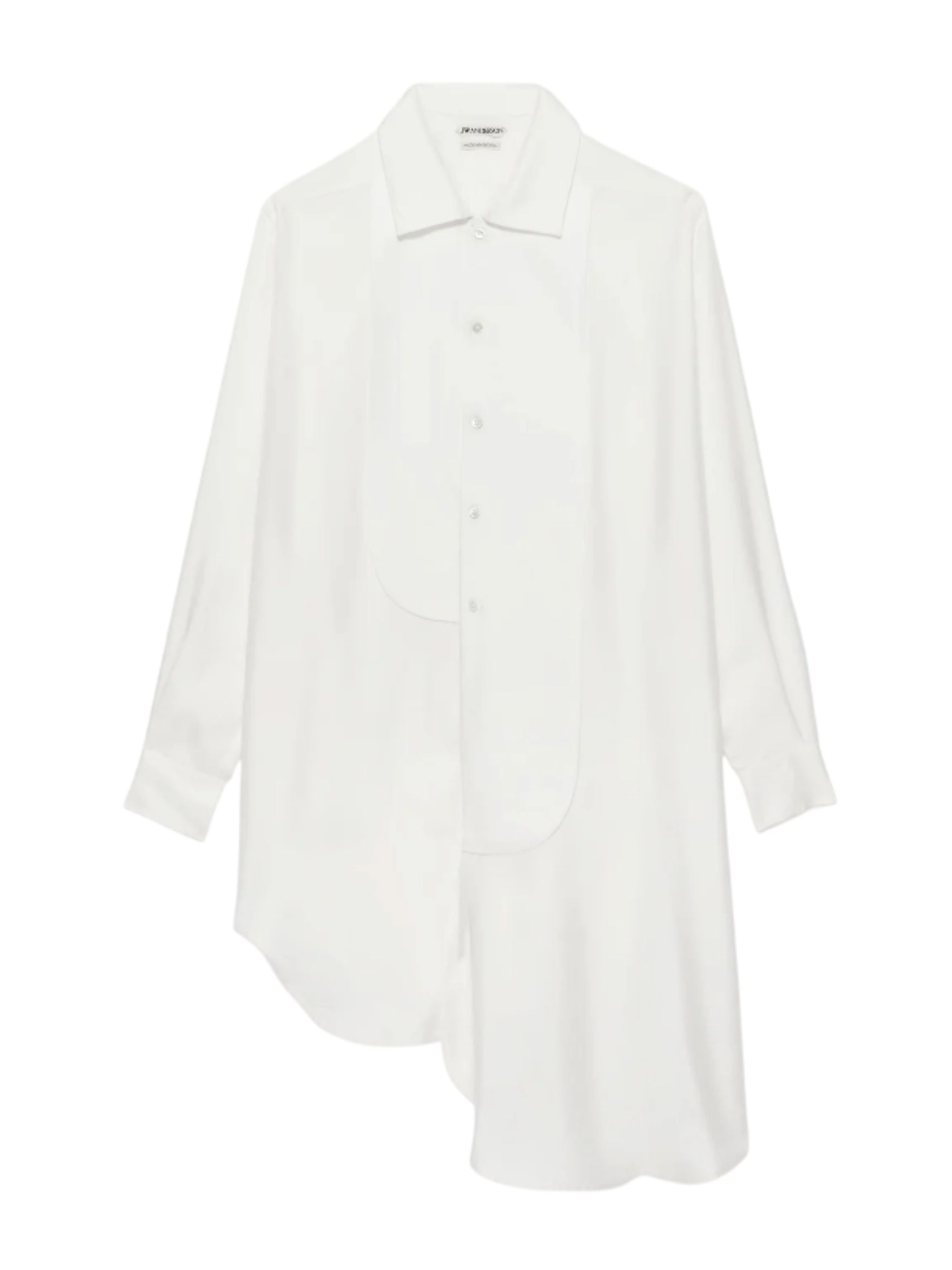 Abito smoking da donna drappeggiato in seta bianco panna.