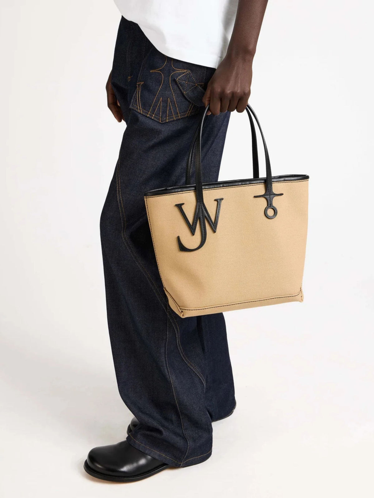 Borsa tote Anchor piccola in canvas e pelle beige