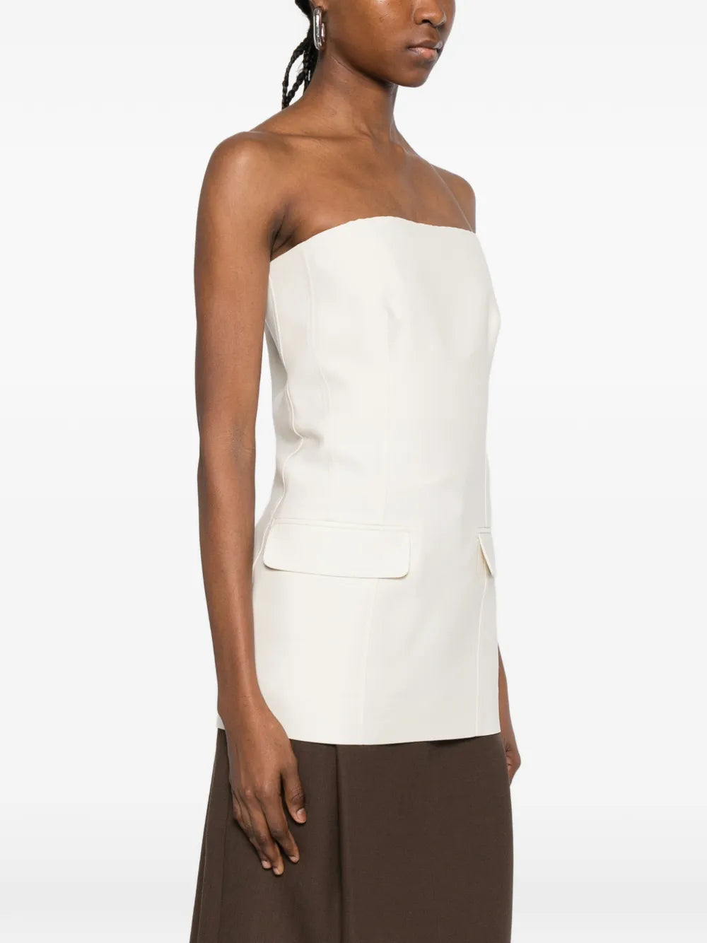 STRAPLESS CREPE POCKET TOP