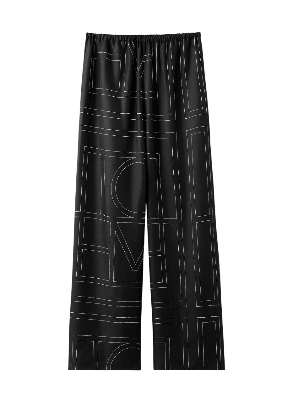 Pantaloni Pigiama in Twill di Seta con Monogramma - Nero