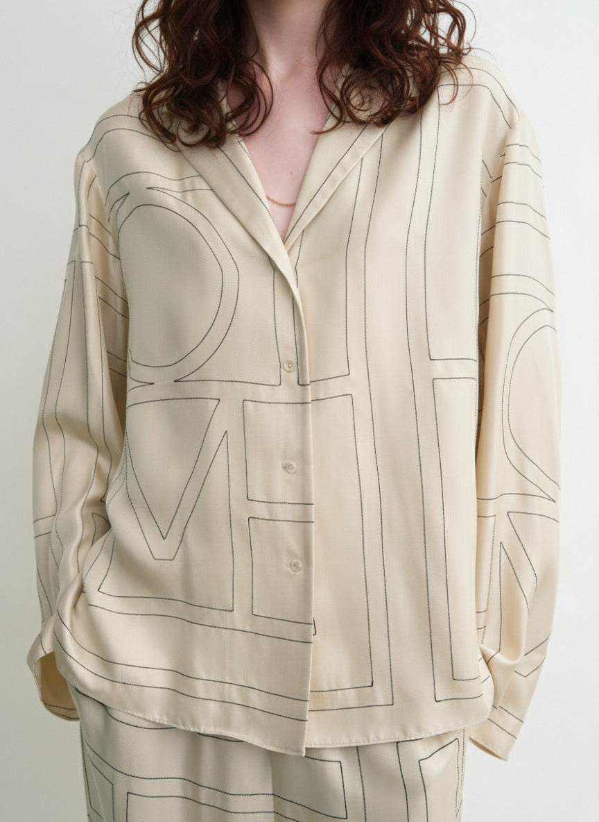 Camicia Pigiama in Twill di Seta con Monogramma - Avorio
