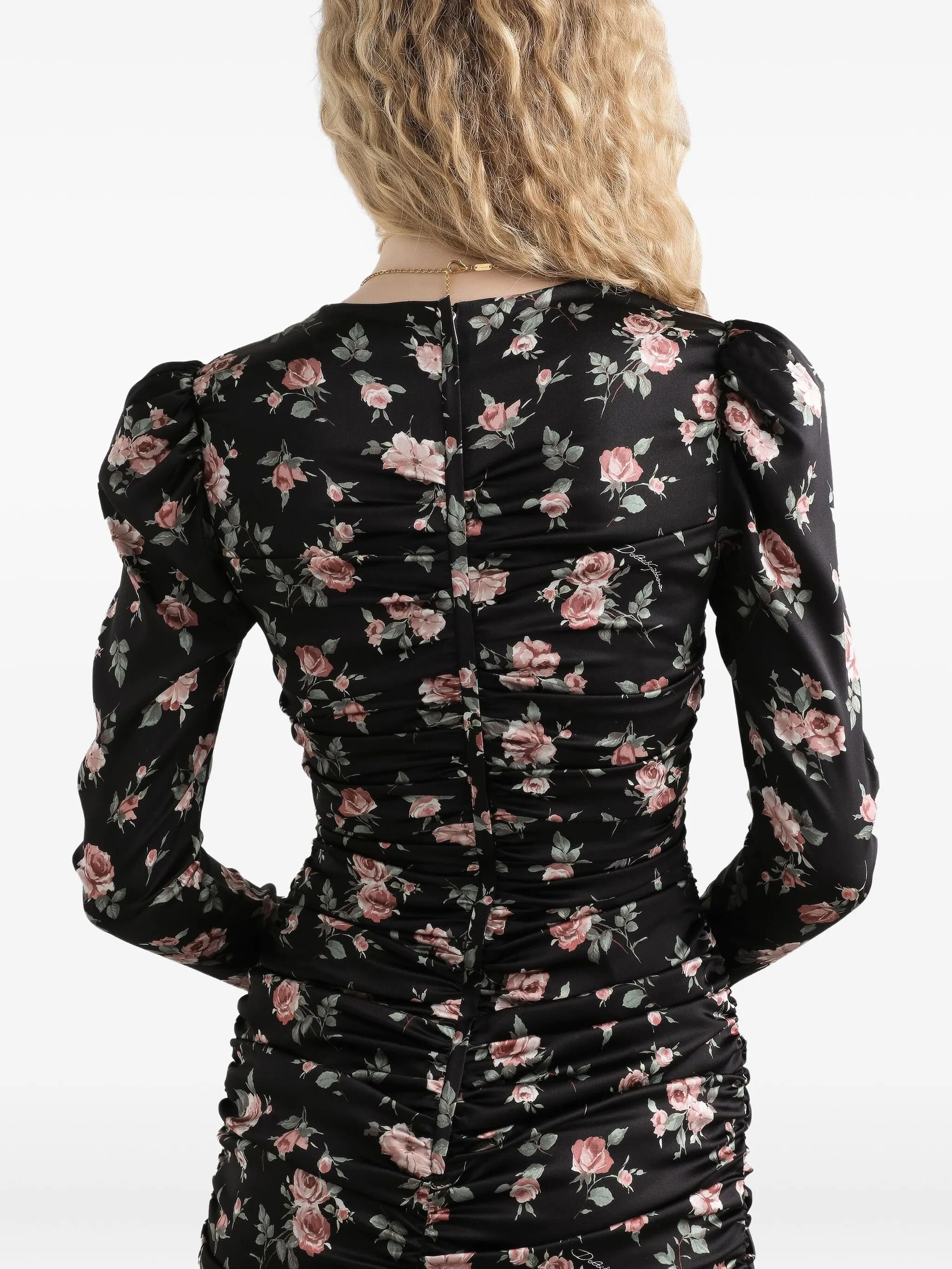 Abito drappeggiato stampa rose vintage
