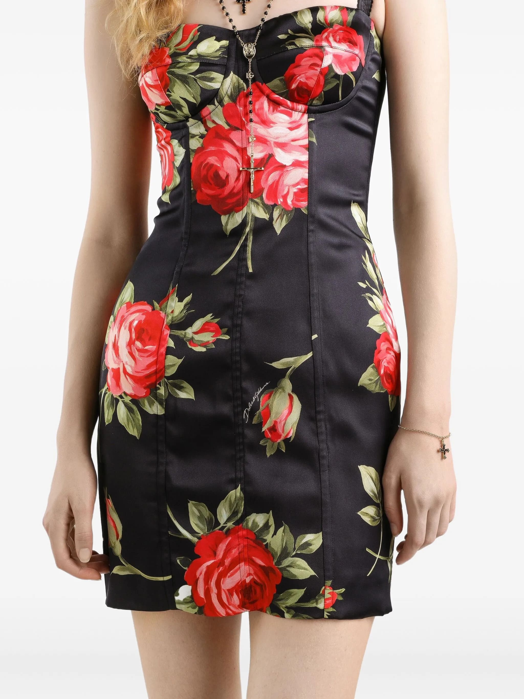 ABITO IN RASO STAMPA BOUQUET ROSE