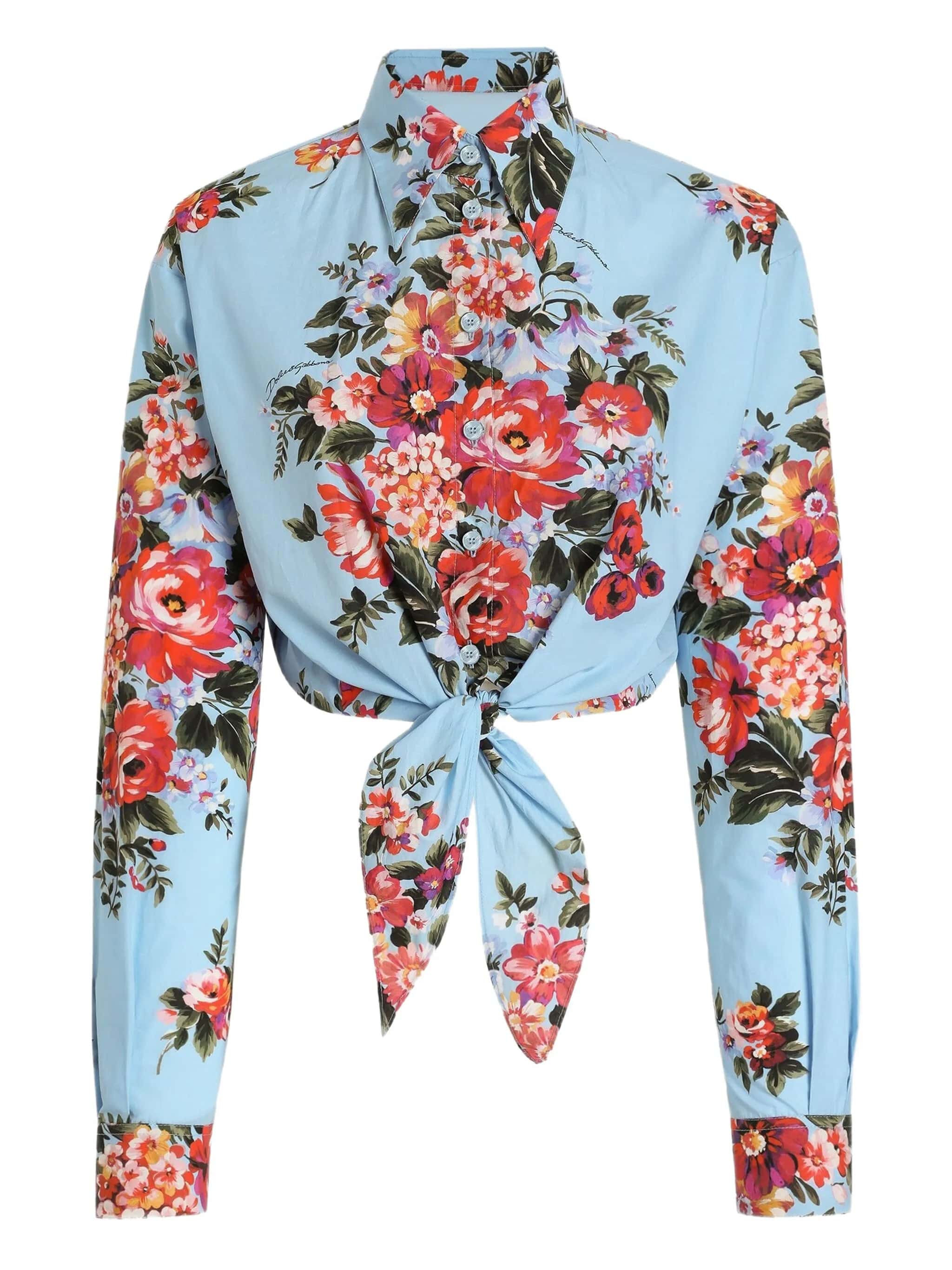 Camicia in cotone stampa mazzo di fiori