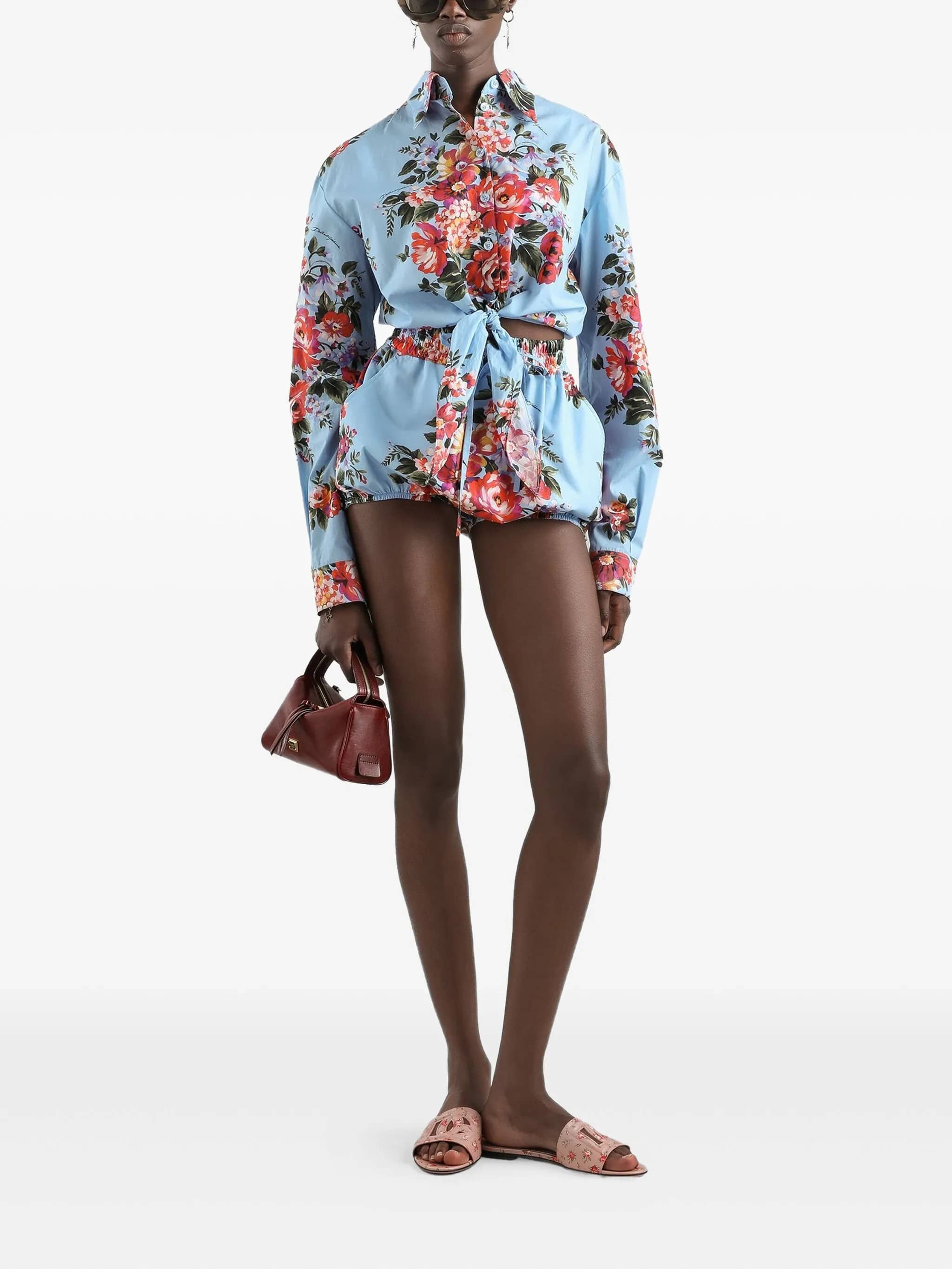 Camicia in cotone stampa mazzo di fiori