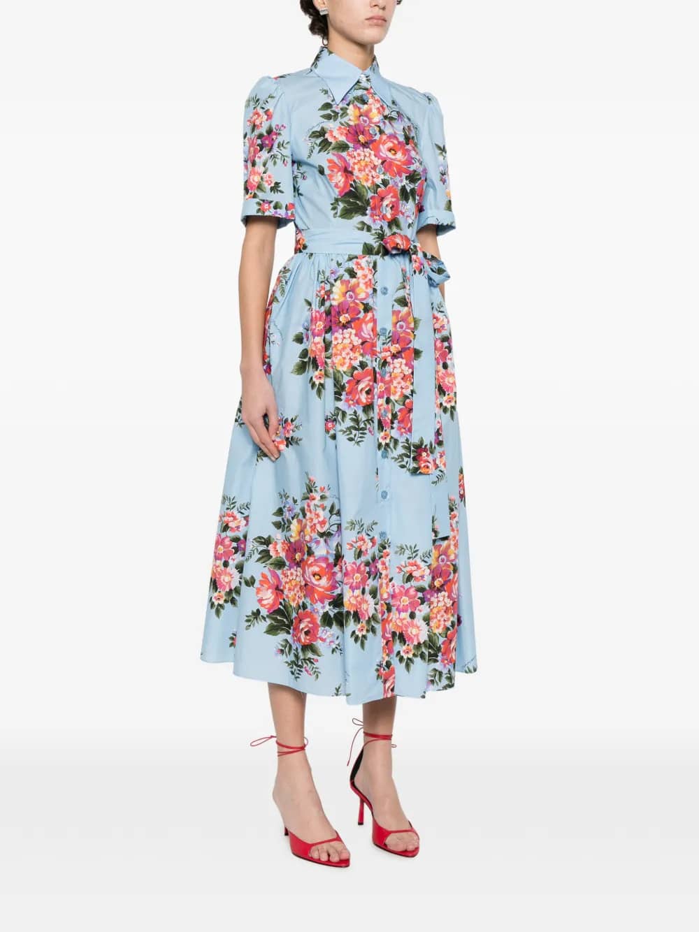 Abito midi con cintura e stampa floreale