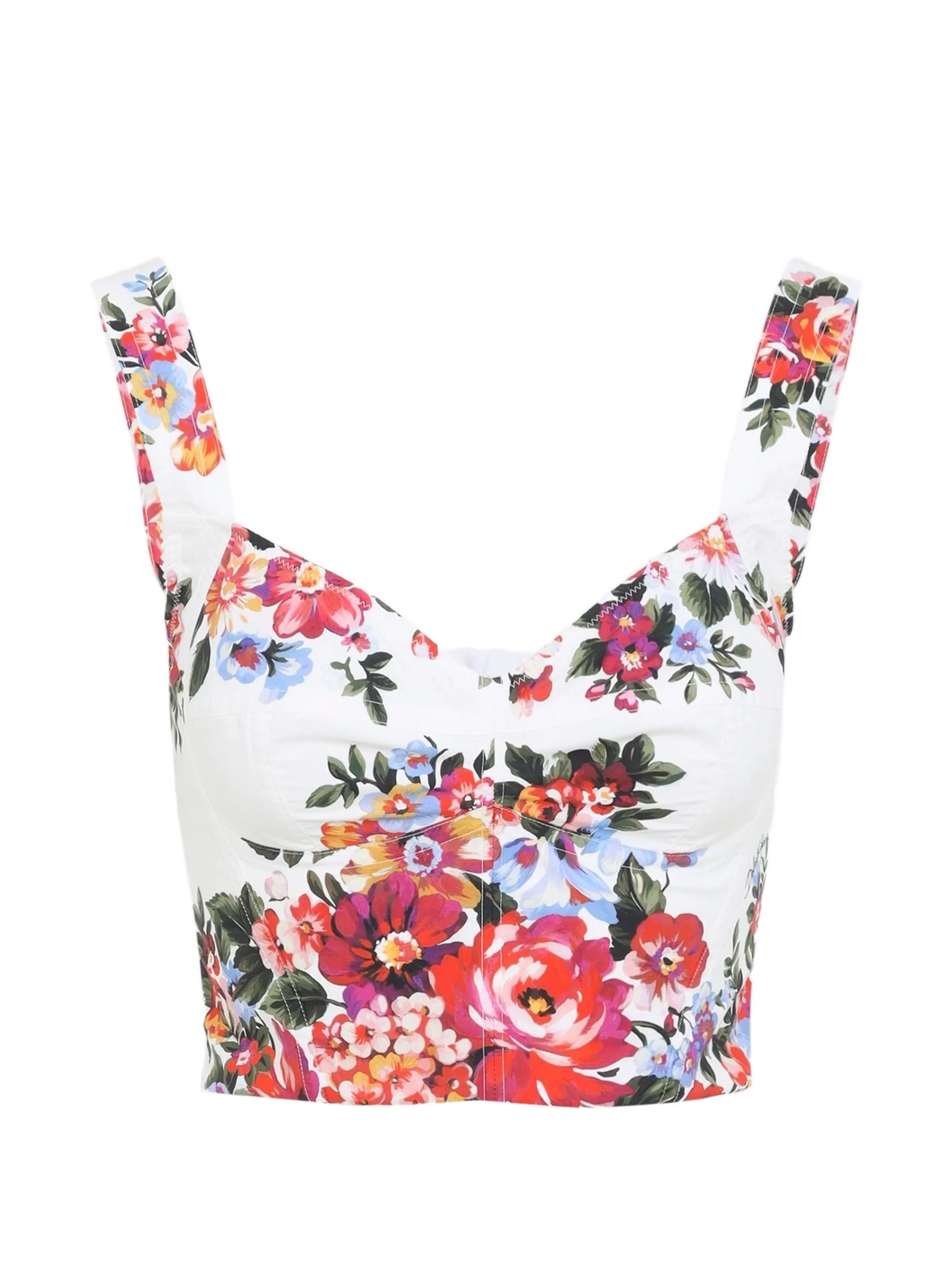 Top bustier in cotone con motivo floreale