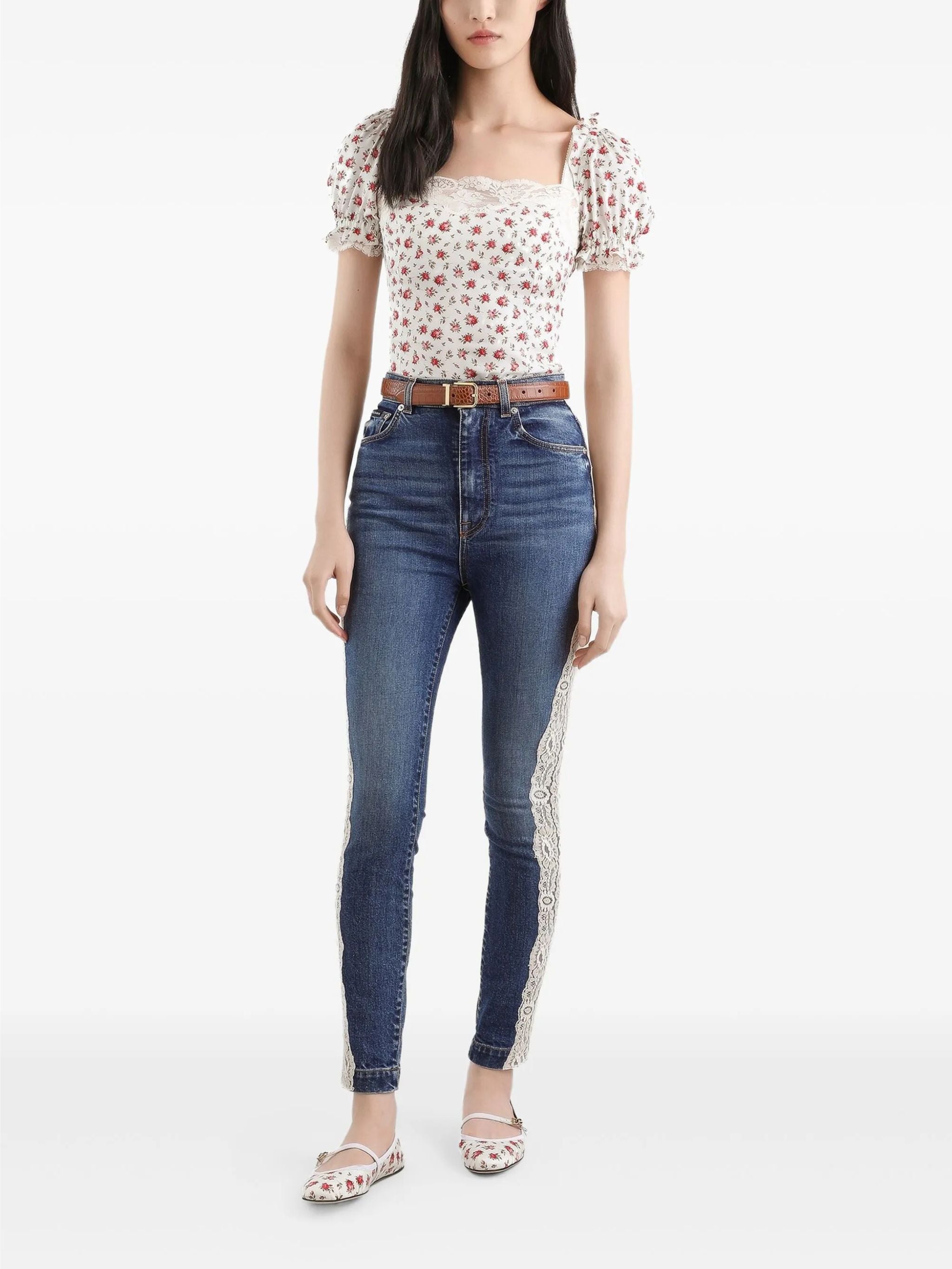 Top in charmeuse stampa roselline