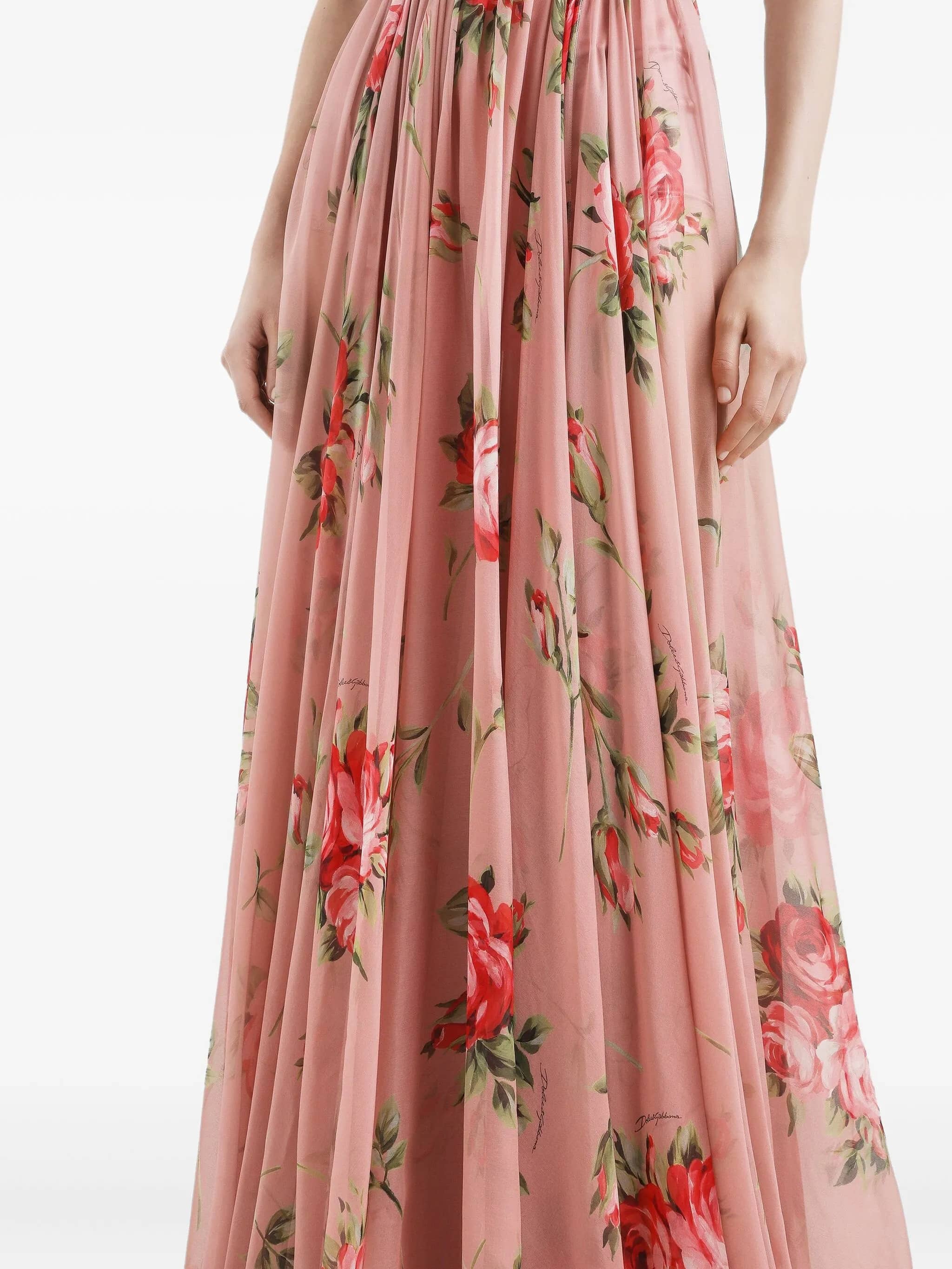Abito in chiffon stampa bouquet rose