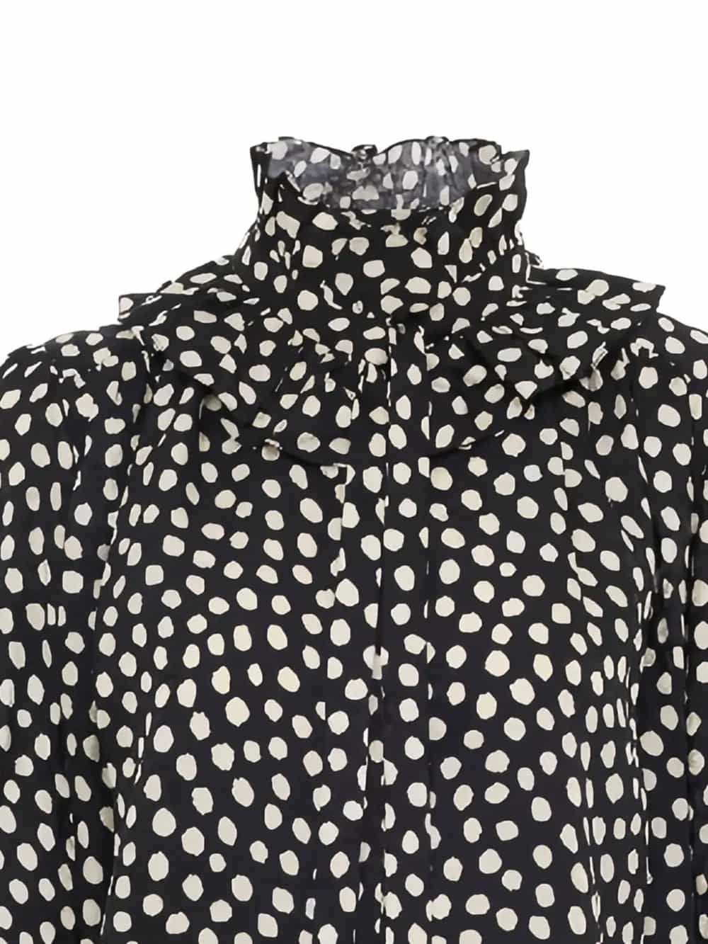 BLUSA CON VOLANT E NASTRI SUL DAVANTI IN JACQUARD DI SETA