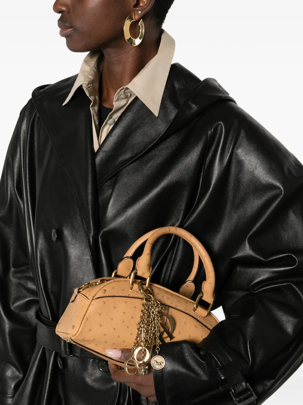 Borsa bowling Chloé piccola in pelle effetto struzzo