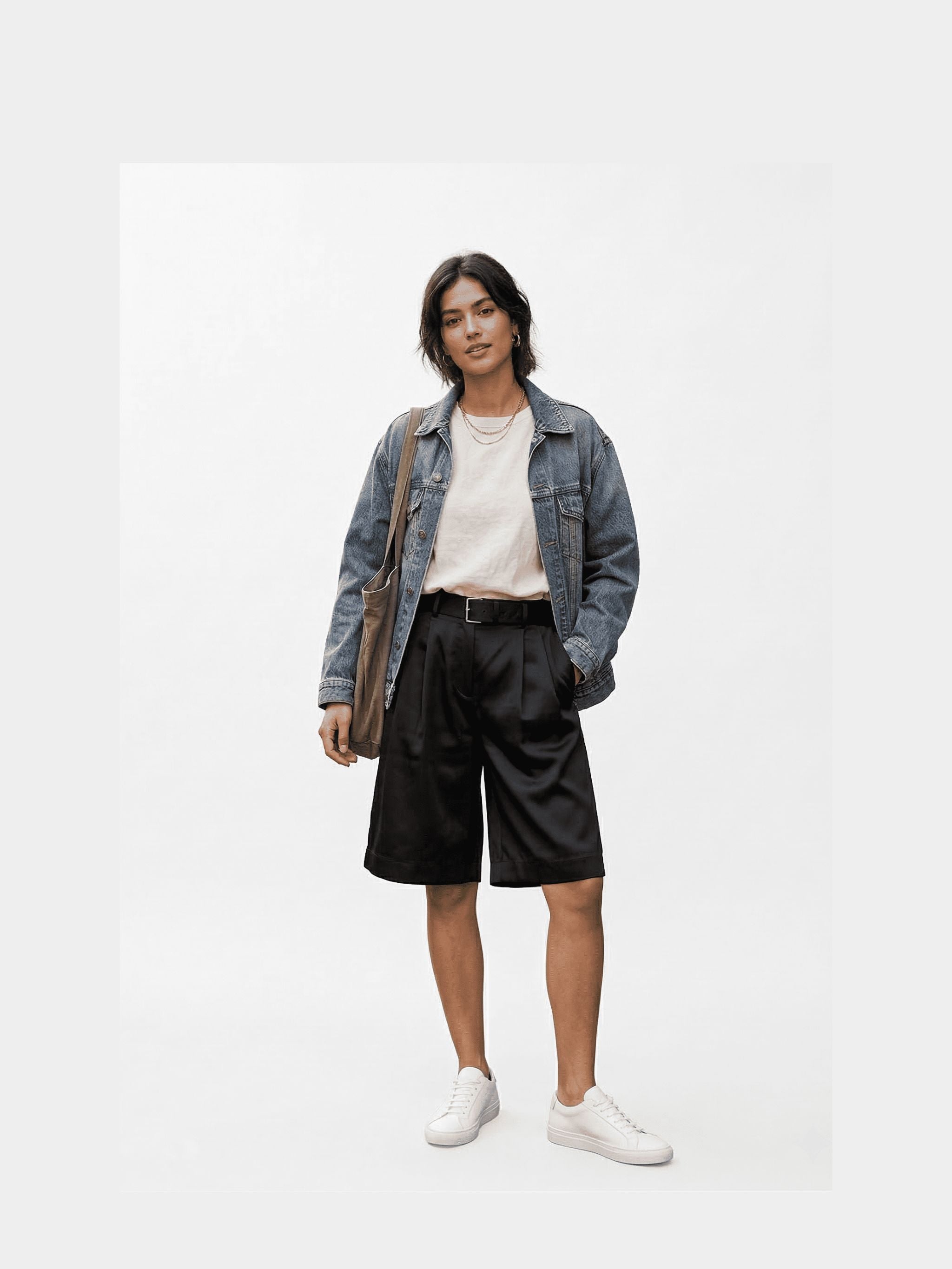 Shorts a gamba larga con cintura