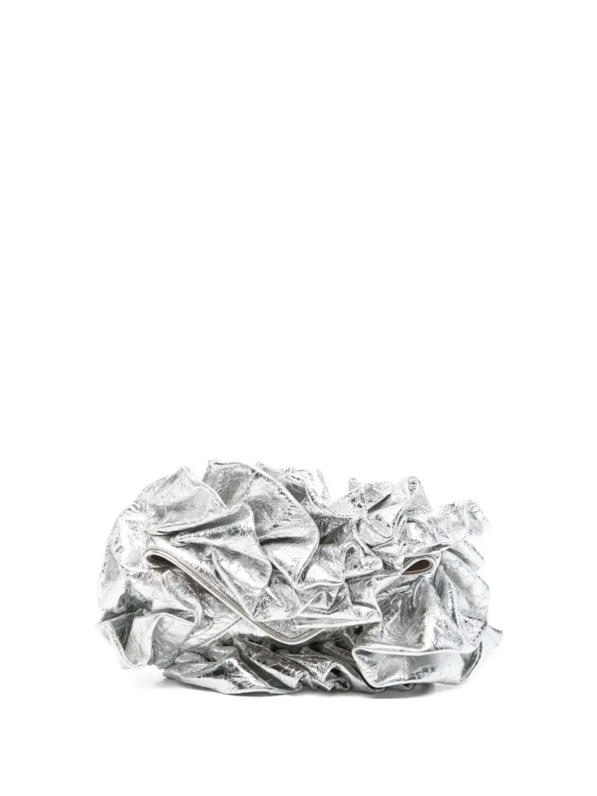 Clutch in pelle metallizzata con volant